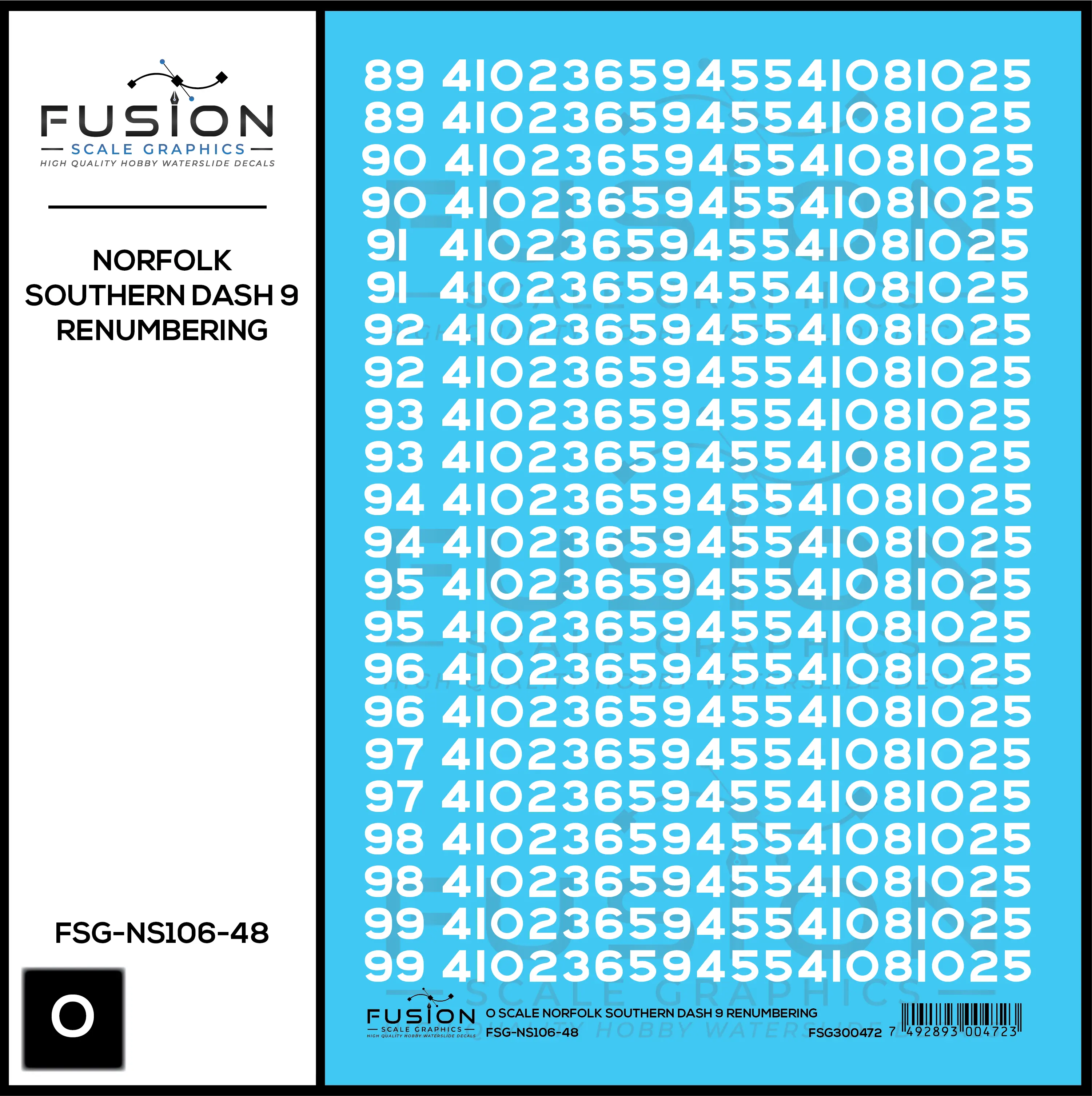 O Scale Norfolk Southern GE Dash 9 Locomotive Renumbering Decal Set Fusion Scale Graphics