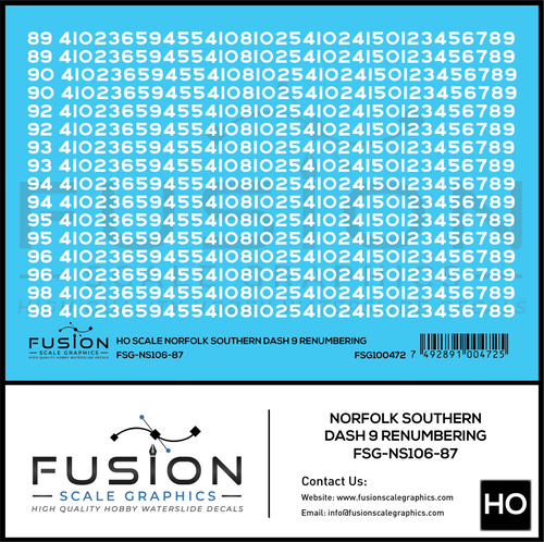 HO Scale Norfolk Southern GE Dash 9 Locomotive Renumbering Decal Set Fusion Scale Graphics