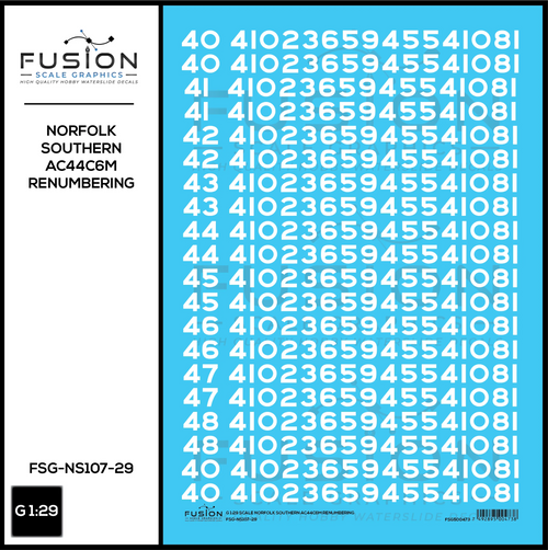 G 1:29 Scale Norfolk Southern GE AC44C6M Locomotive Renumbering Decal Set Fusion Scale Graphics