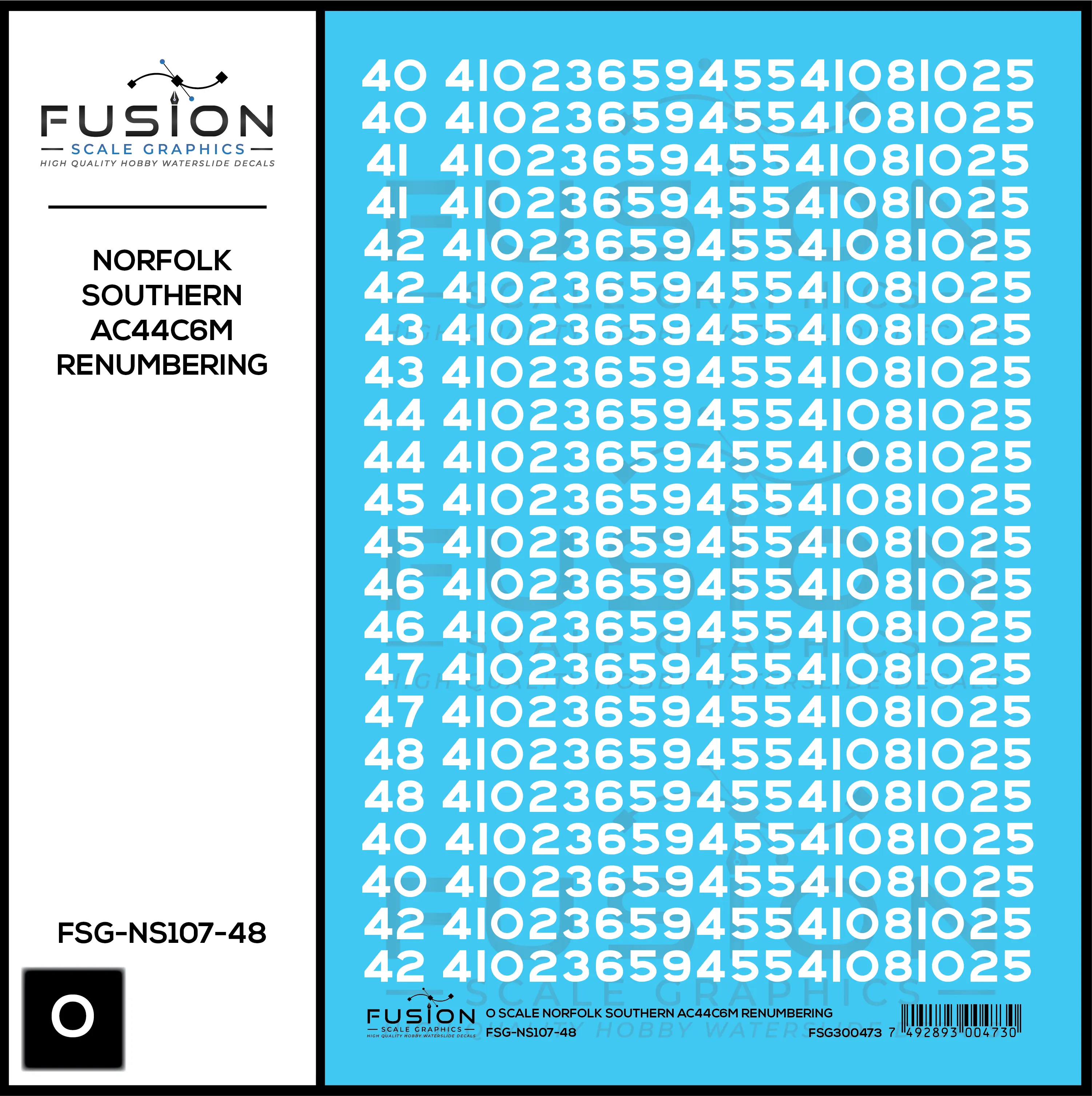 O Scale Norfolk Southern GE AC44C6M Locomotive Renumbering Decal Set Fusion Scale Graphics