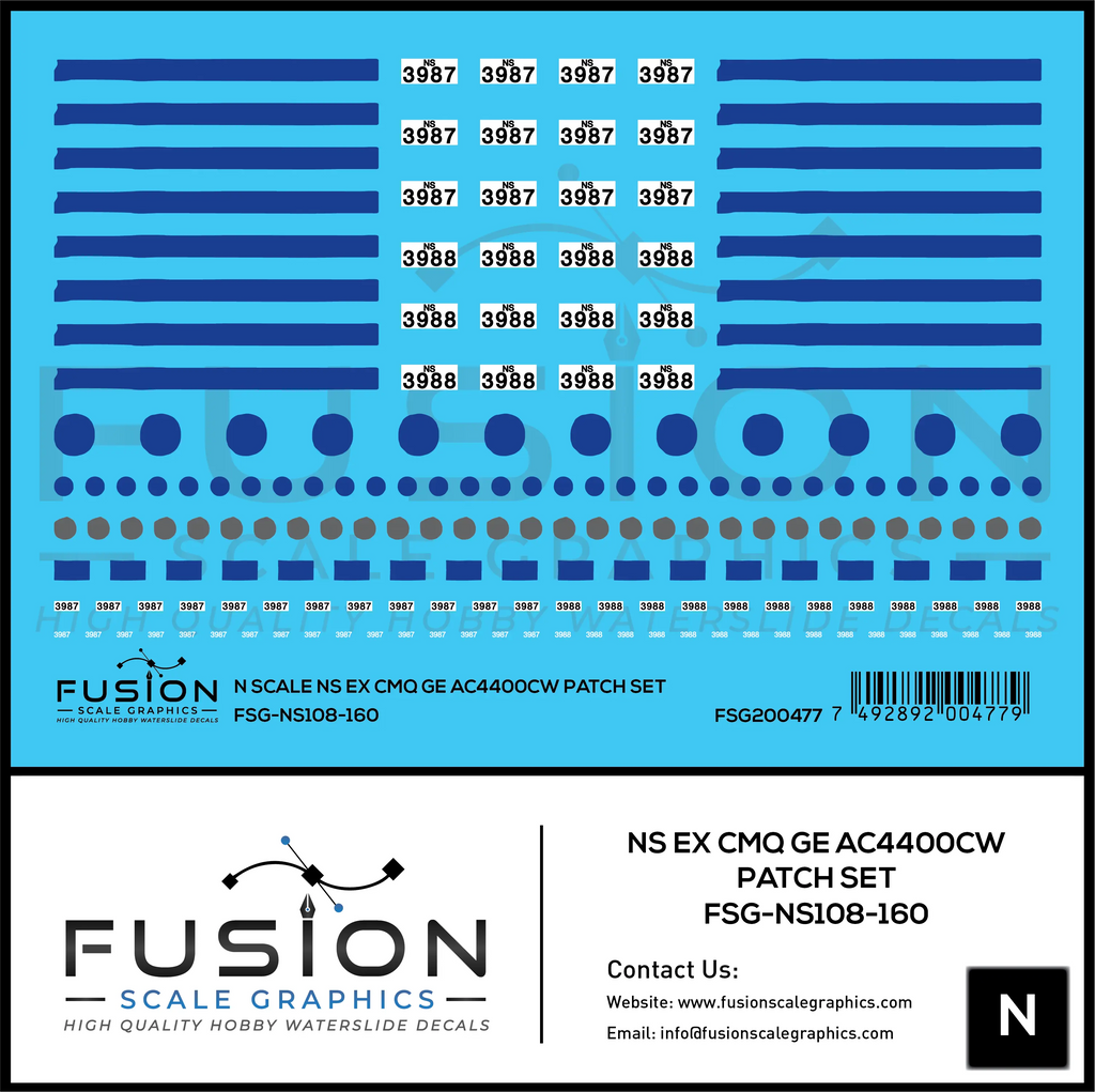N Scale Norfolk Southern Ex CMQ GE AC4400CW Locomotive Patch Set Fusion Scale Graphics
