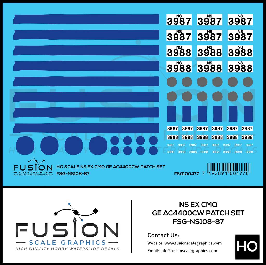 HO Scale Norfolk Southern Ex CMQ GE AC4400CW Locomotive Patch Set Fusion Scale Graphics
