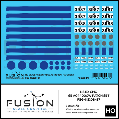 HO Scale Norfolk Southern Ex CMQ GE AC4400CW Locomotive Patch Set Fusion Scale Graphics