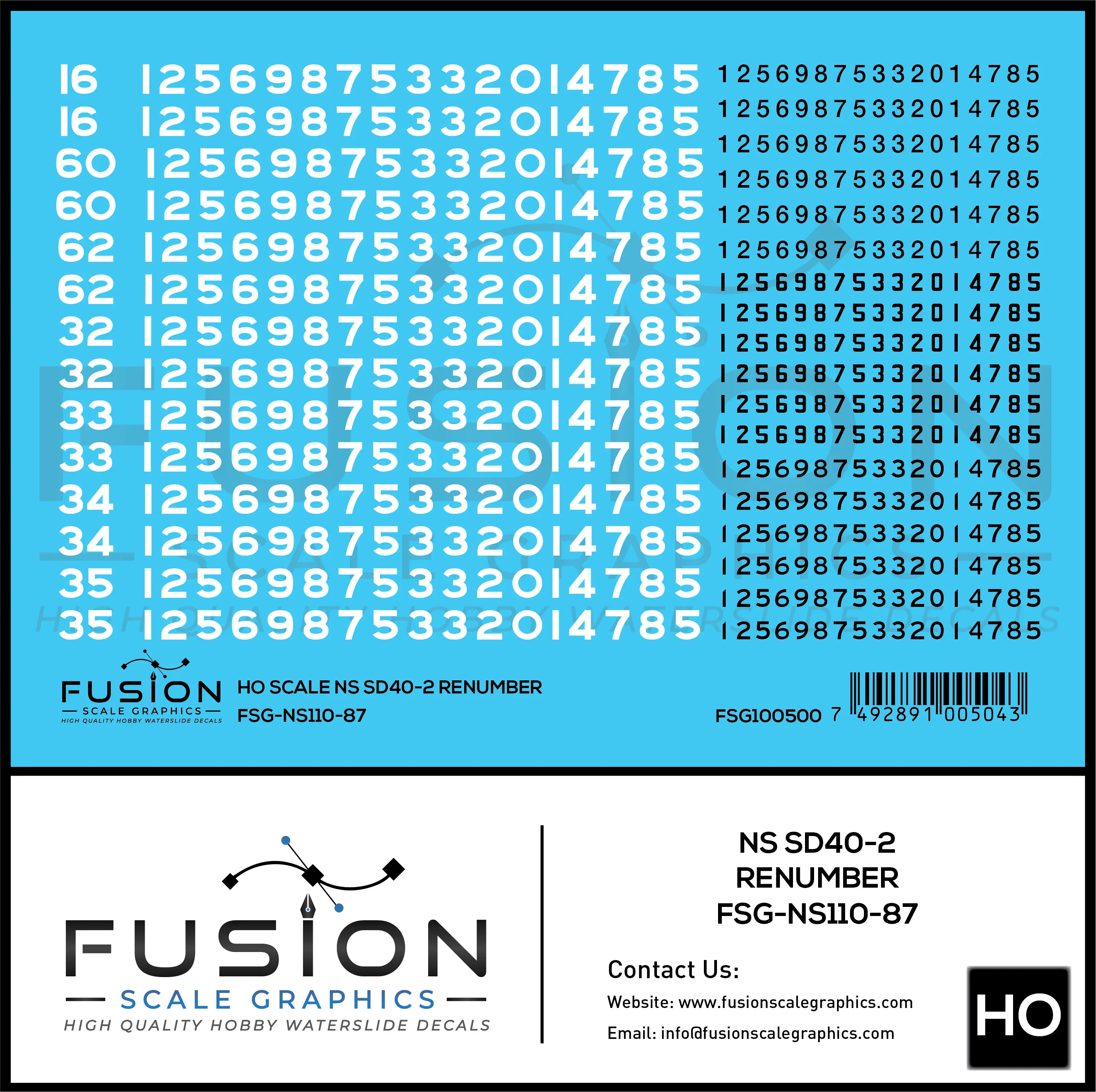 HO Scale Norfolk Southern EMD SD40-2 Locomotive Renumber Patch Decal Set Fusion Scale Graphics