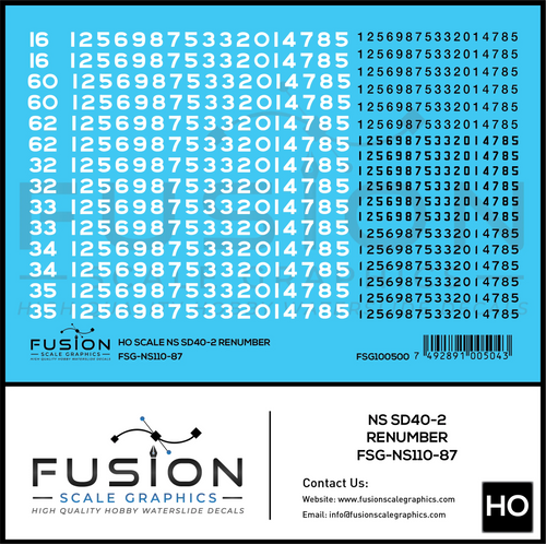 HO Scale Norfolk Southern EMD SD40-2 Locomotive Renumber Patch Decal Set Fusion Scale Graphics