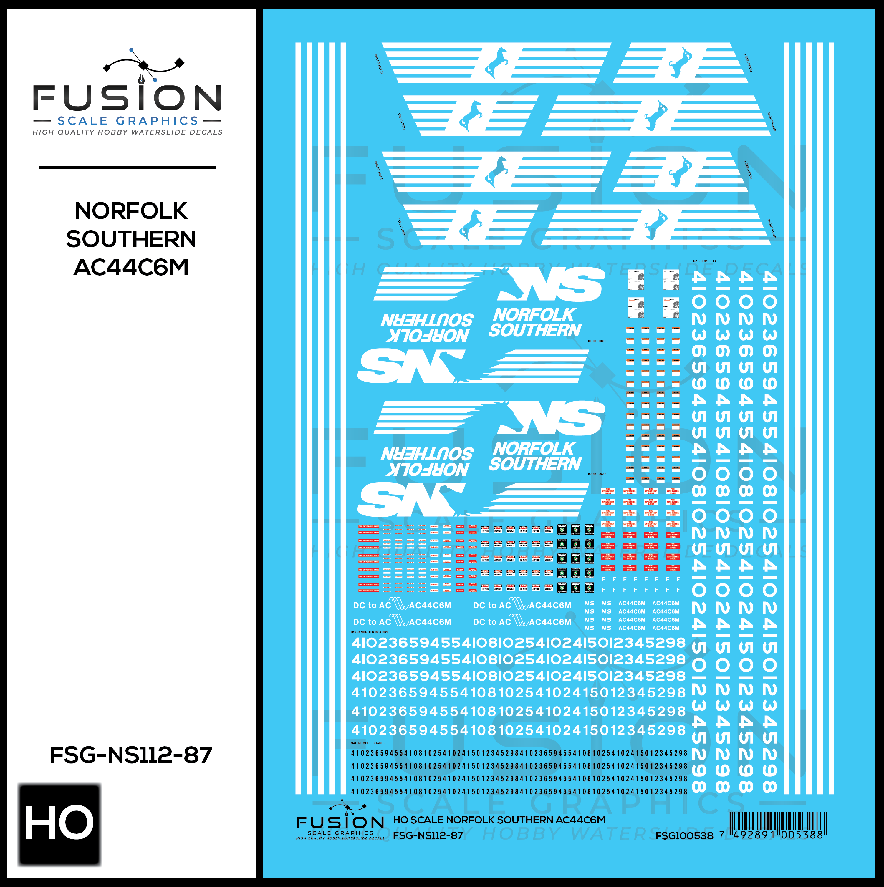 HO Scale Norfolk Southern GE AC44C6M Locomotive Decal Set