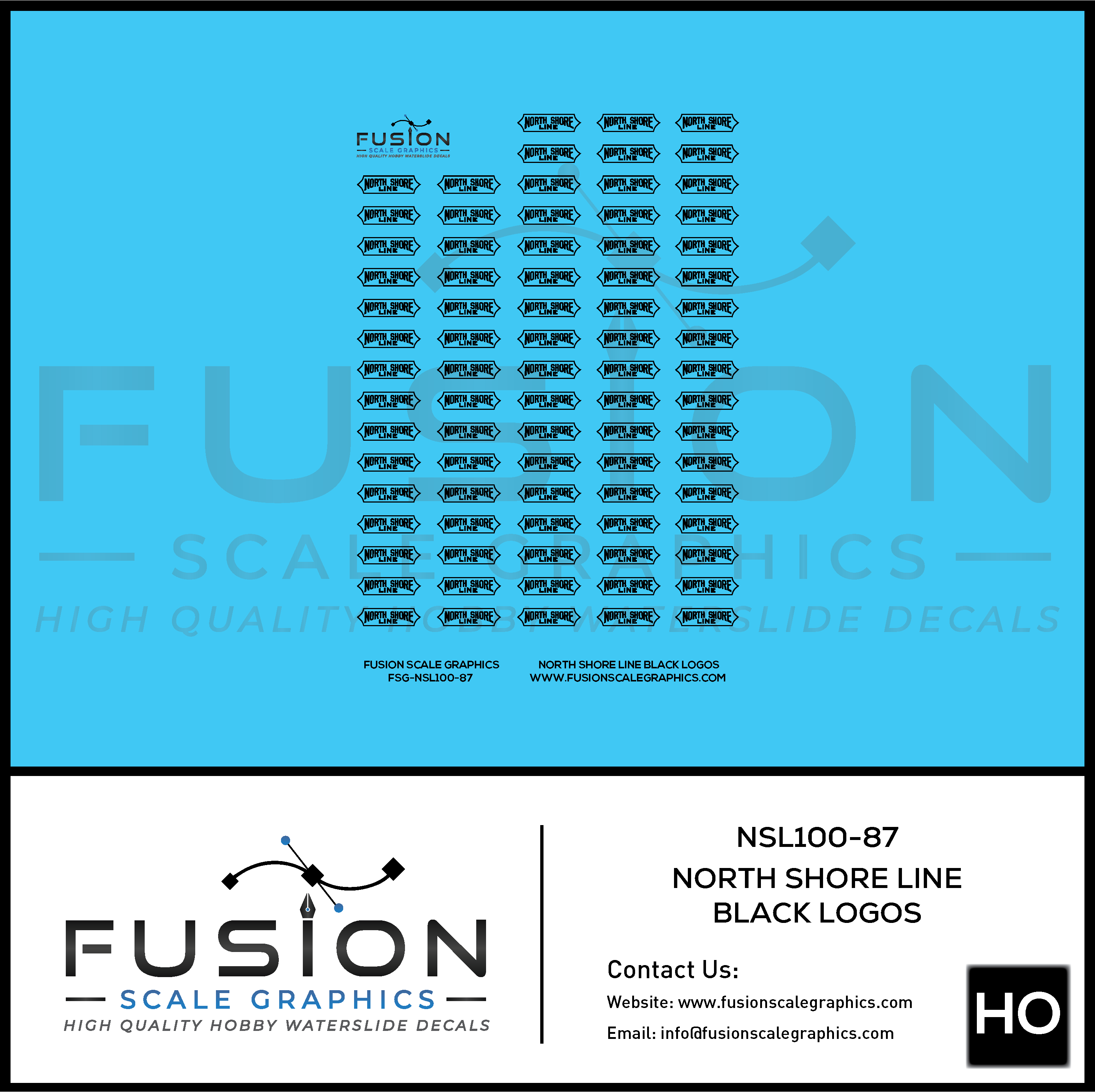 HO Scale North Shore Line Black Logos Decal Set Fusion Scale Graphics