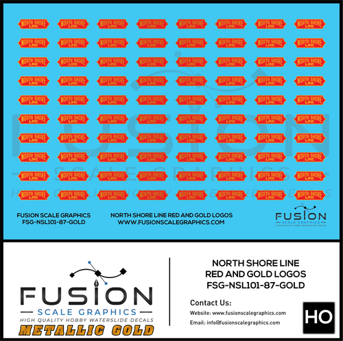 Metallic Gold HO Scale North Shore Line Red and Gold Logos Decal Set Fusion Scale Graphics