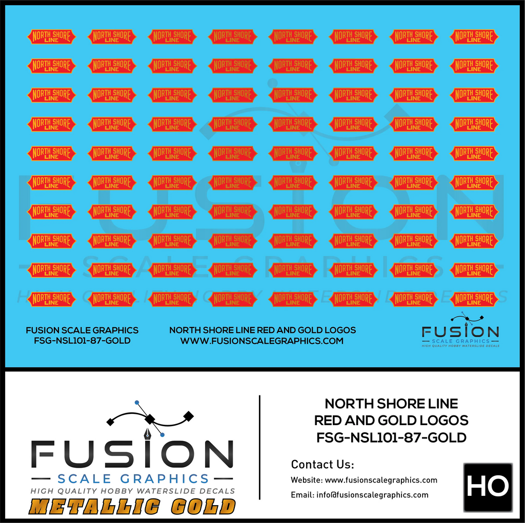 Metallic Gold O Scale North Shore Line Red and Gold Logos Decal Set Fusion Scale Graphics
