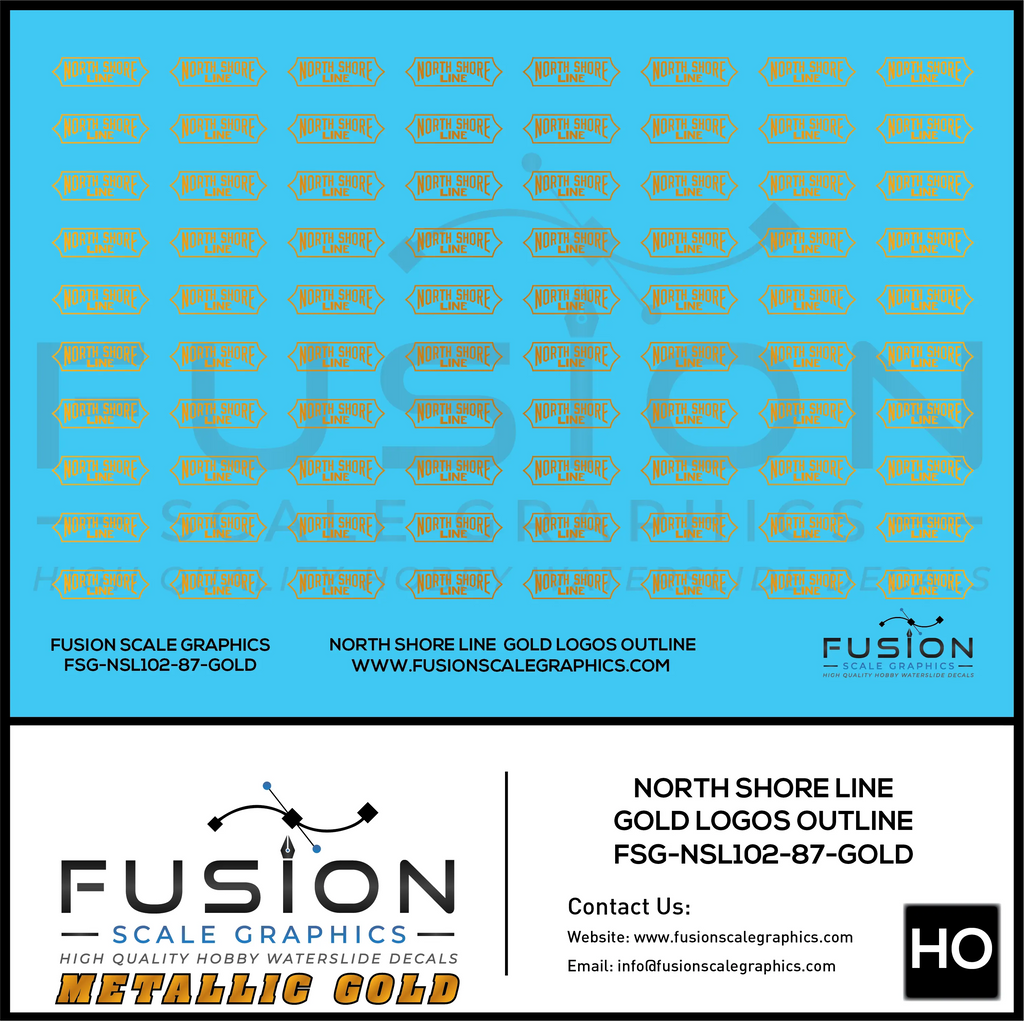 Metallic Gold HO Scale North Shore Line Gold Logos Outline Decal Set Fusion Scale Graphics