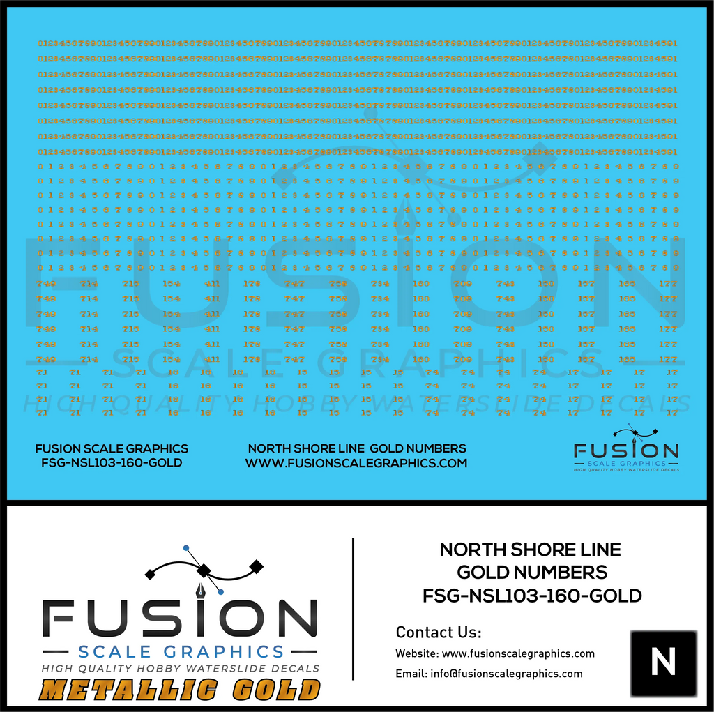 Metallic Gold N Scale North Shore Line Gold Car Numbers Decal Set Fusion Scale Graphics