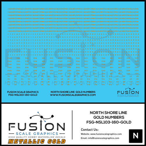 Metallic Gold N Scale North Shore Line Gold Car Numbers Decal Set Fusion Scale Graphics