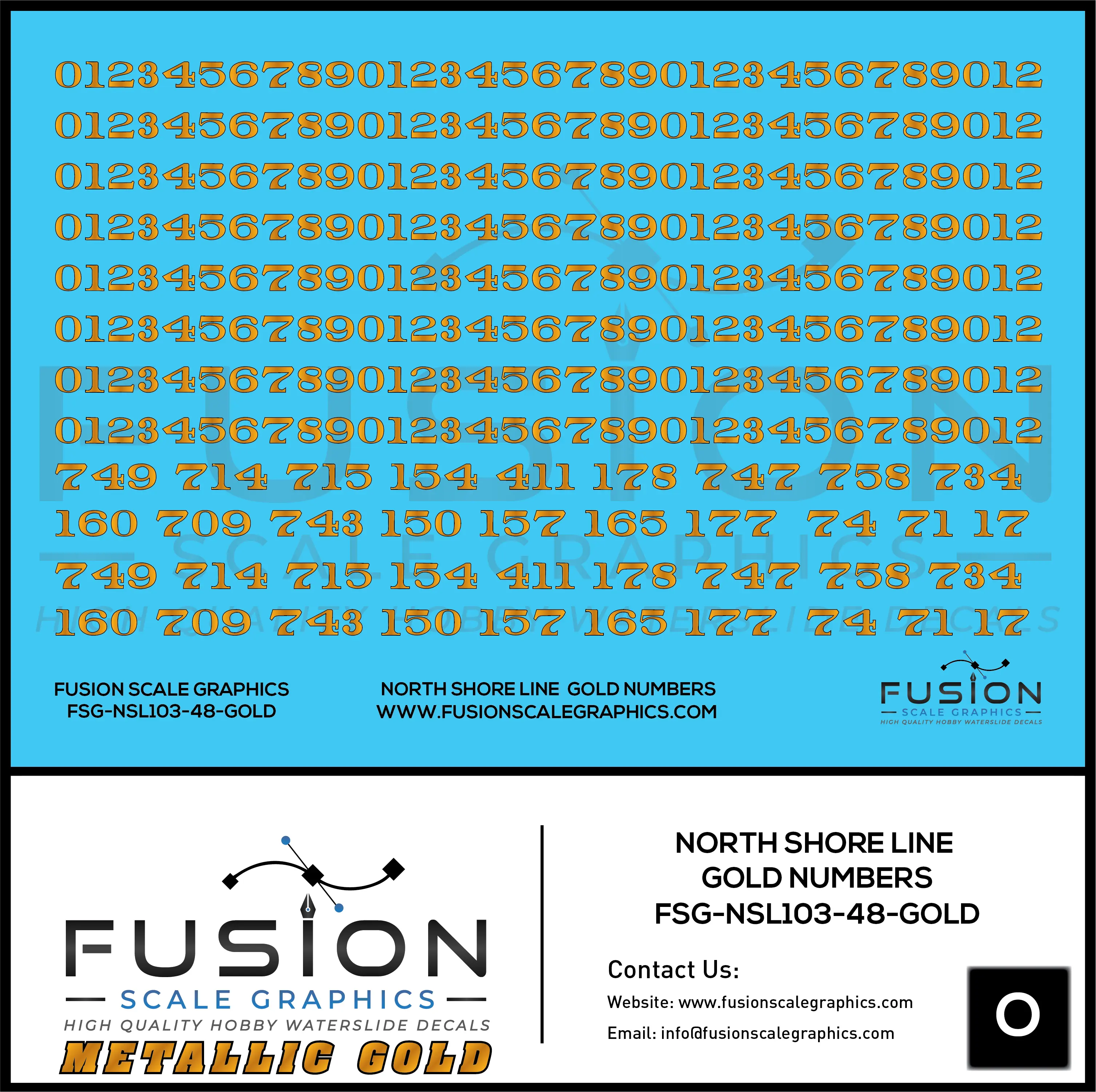 Metallic Gold O Scale North Shore Line Gold Car Numbers Decal Set Fusion Scale Graphics