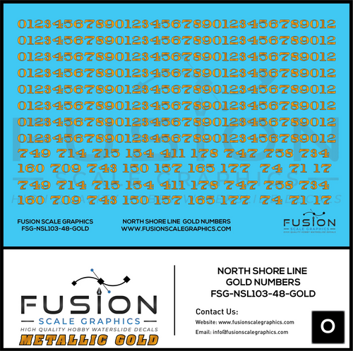 Metallic Gold O Scale North Shore Line Gold Car Numbers Decal Set Fusion Scale Graphics