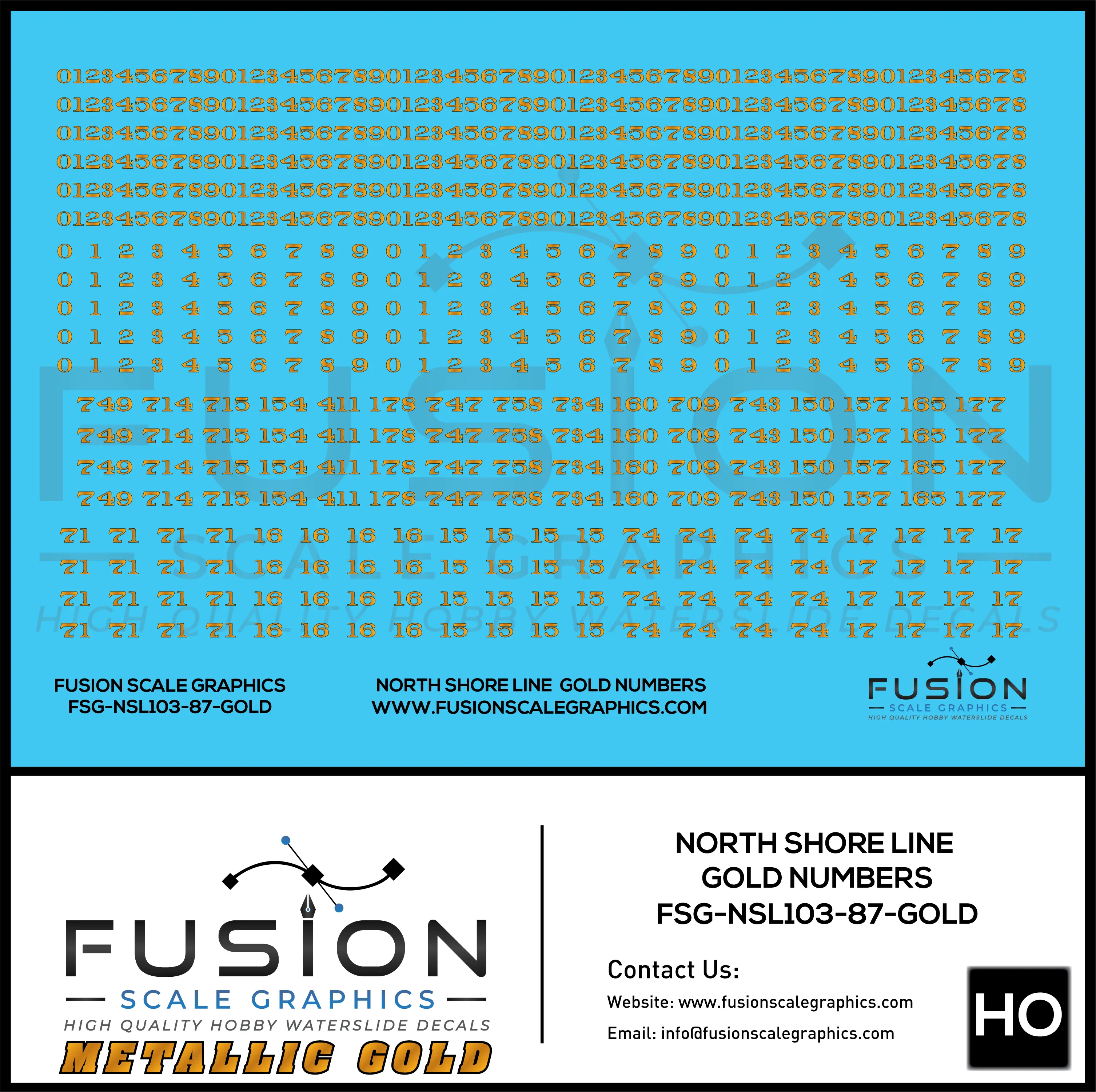 Metallic Gold HO Scale North Shore Line Gold Car Numbers Decal Set Fusion Scale Graphics