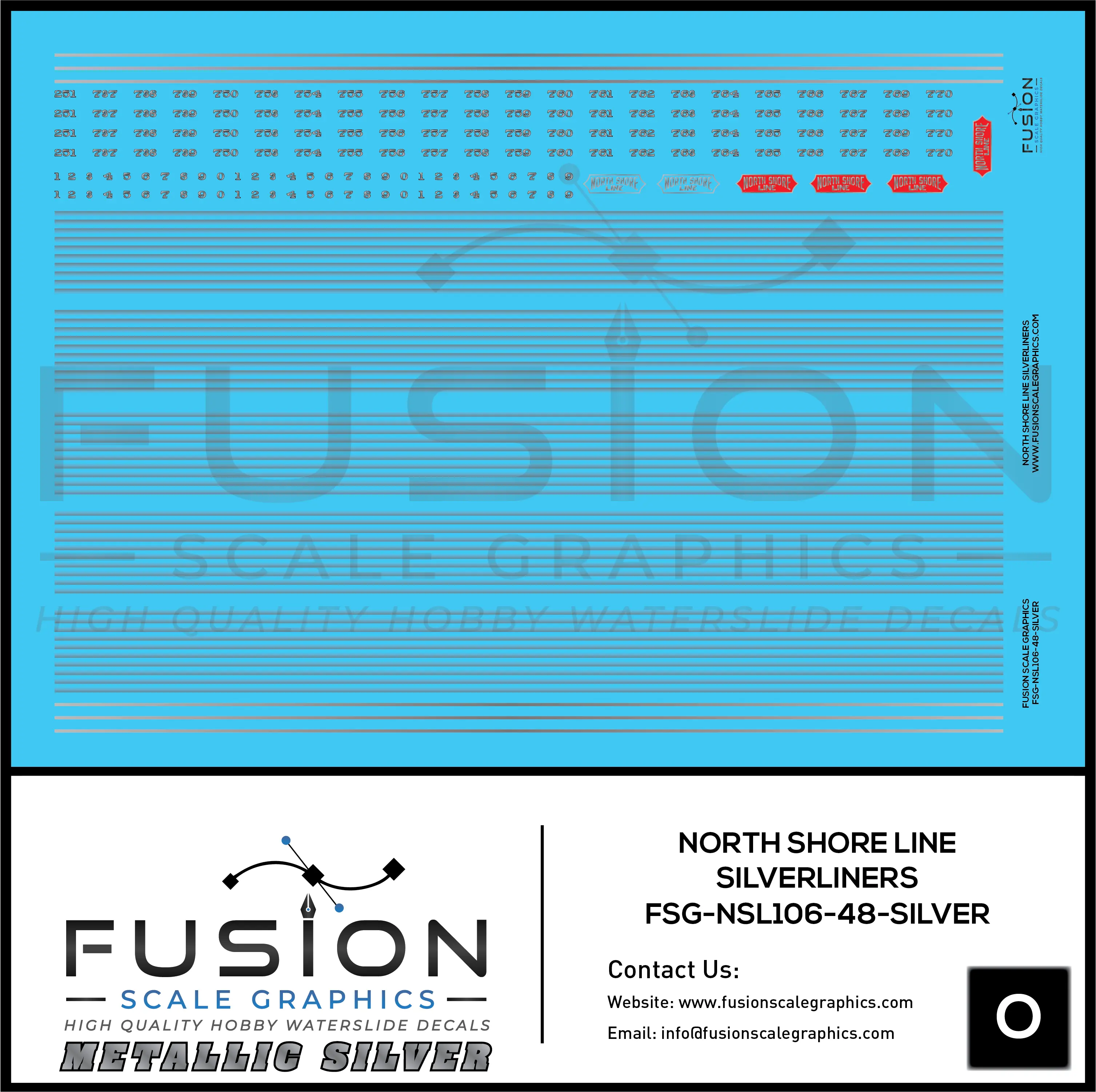 Metallic Silver O Scale Chicago North Shore & Milwaukee Silverliners Decal Set Fusion Scale Graphics