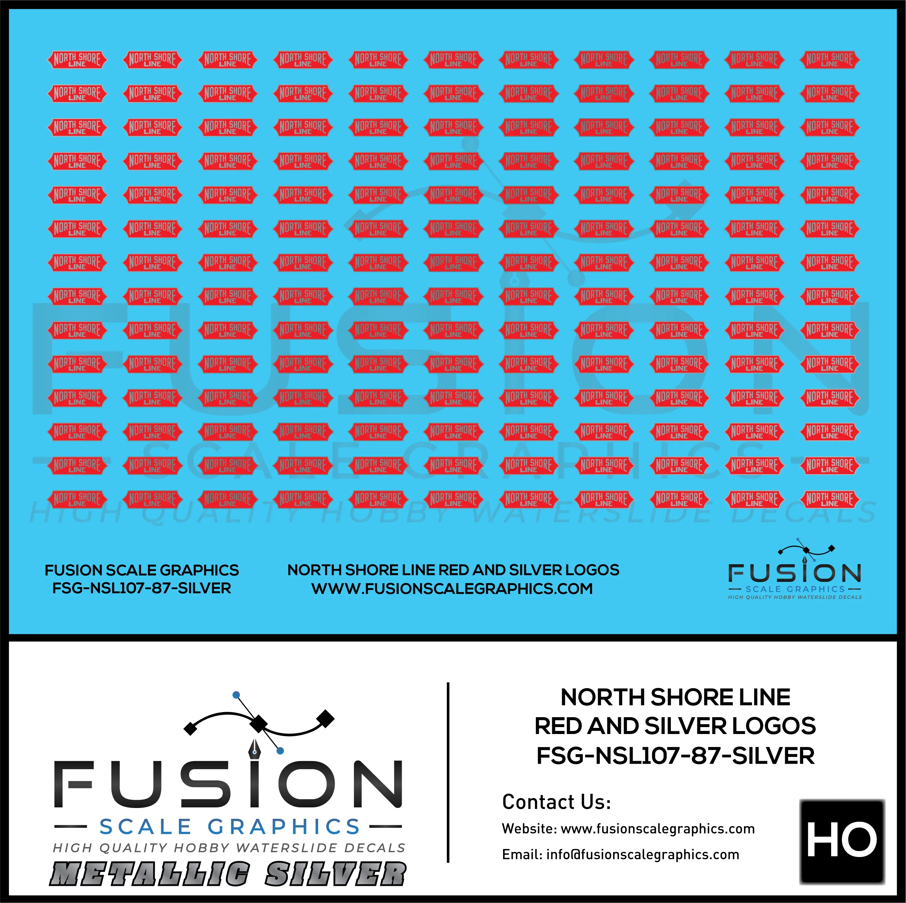 Metallic Silver HO Scale North Shore Line Red and Silver Logos Decal Set Fusion Scale Graphics