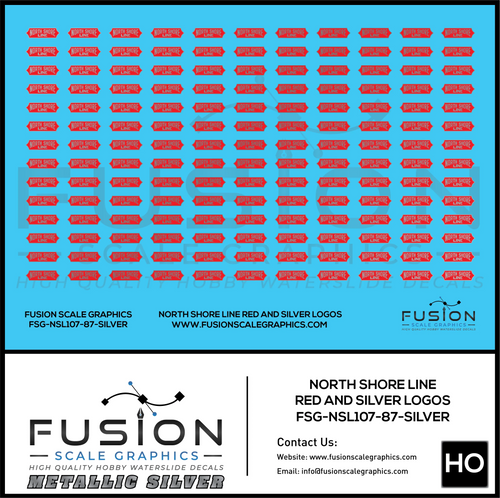 Metallic Silver HO Scale North Shore Line Red and Silver Logos Decal Set Fusion Scale Graphics