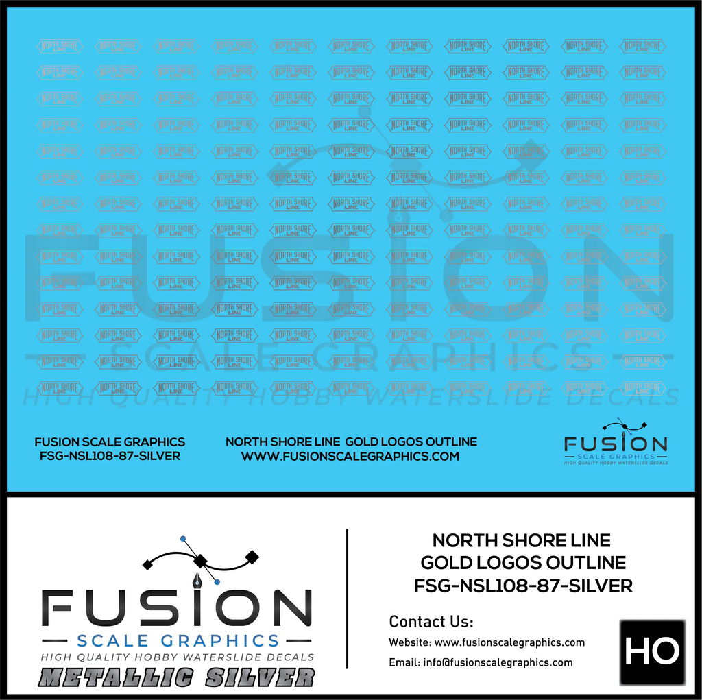 Metallic Silver HO Scale North Shore Line Silver Logos Outline Decal Set Fusion Scale Graphics