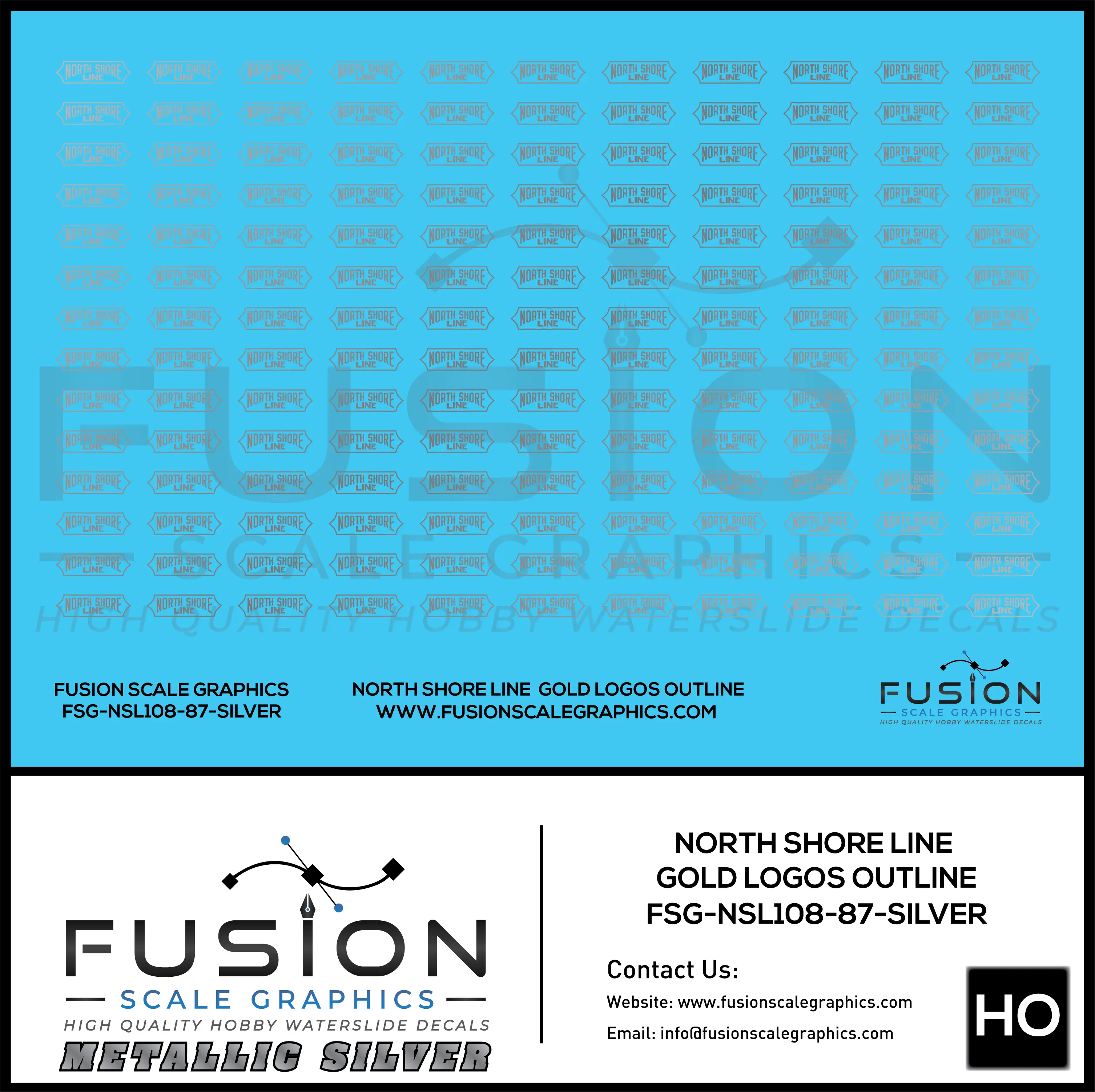 Metallic Silver HO Scale North Shore Line Silver Logos Outline Decal Set Fusion Scale Graphics