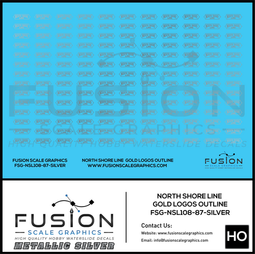 Metallic Silver HO Scale North Shore Line Silver Logos Outline Decal Set Fusion Scale Graphics