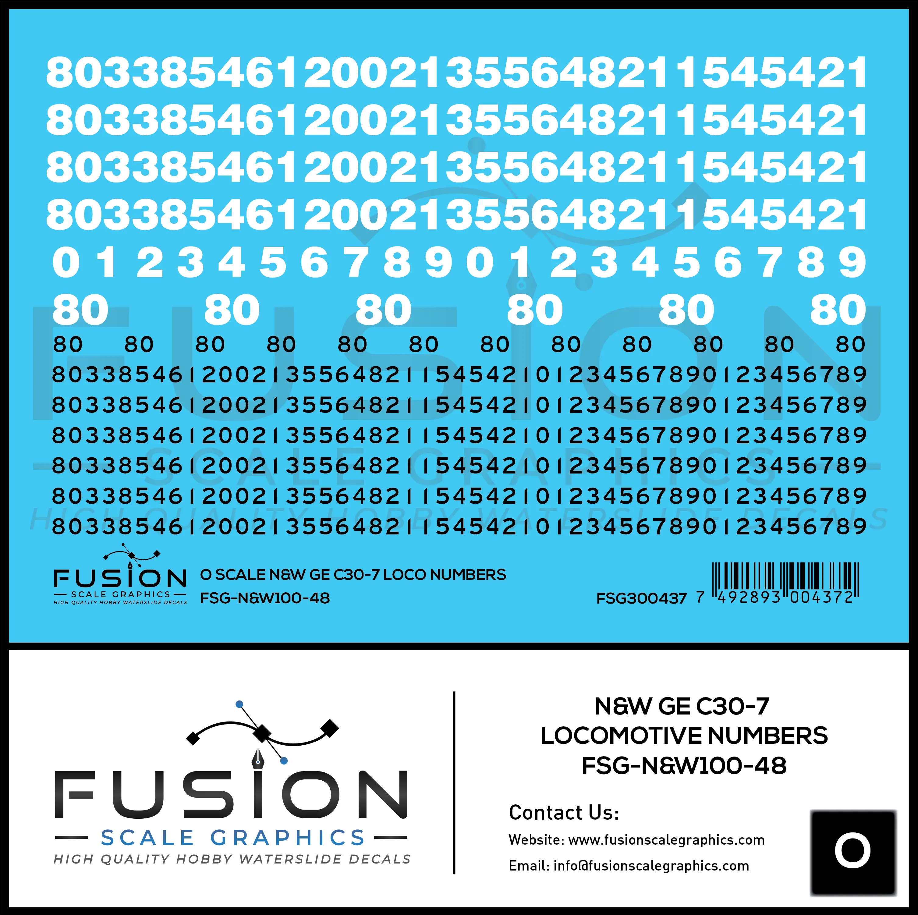 O Scale Norfolk & Western GE C30-7 Locomotive Renumber Decal Set Fusion Scale Graphics