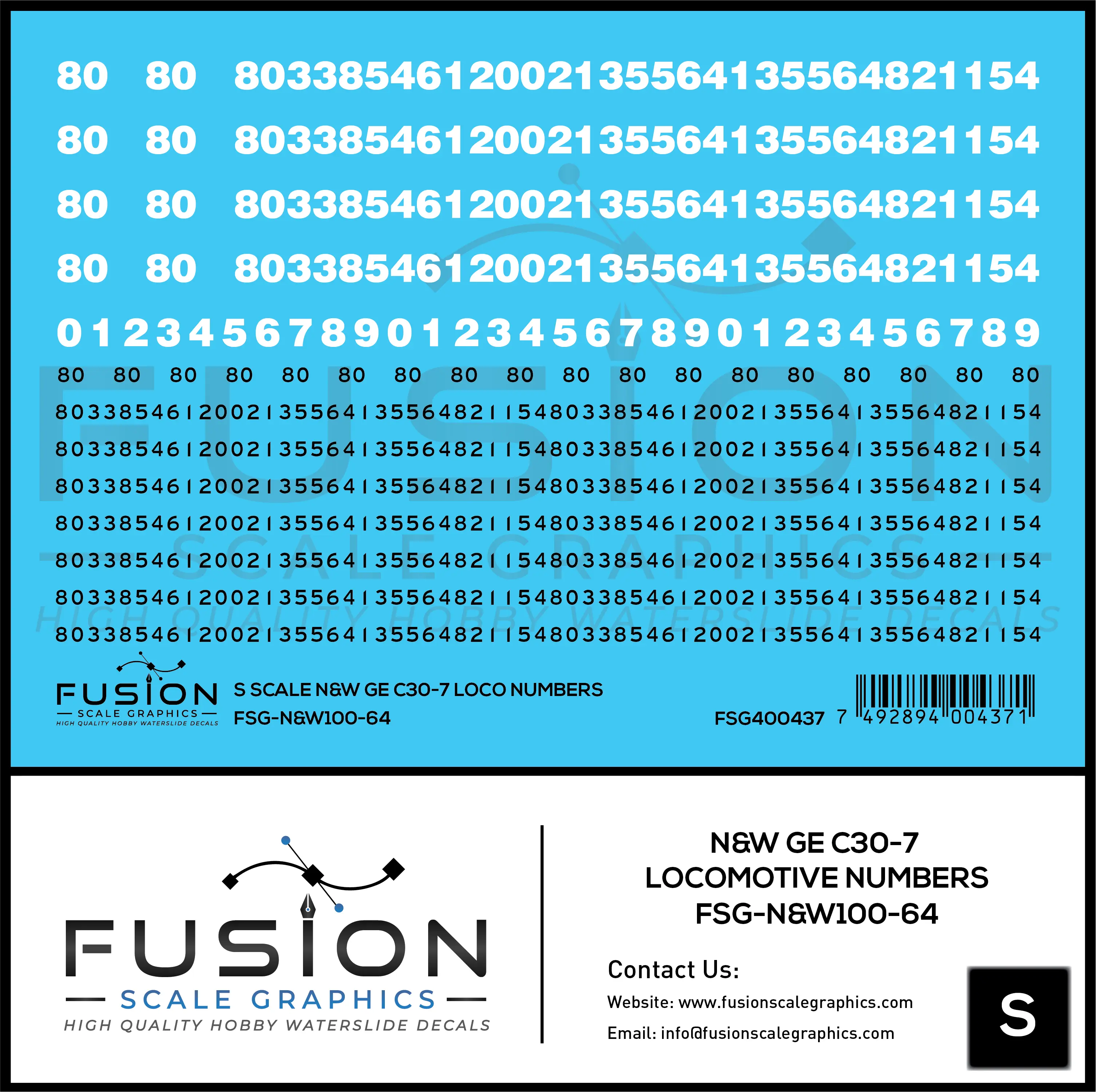 S Scale Norfolk & Western GE C30-7 Locomotive Renumber Decal Set Fusion Scale Graphics