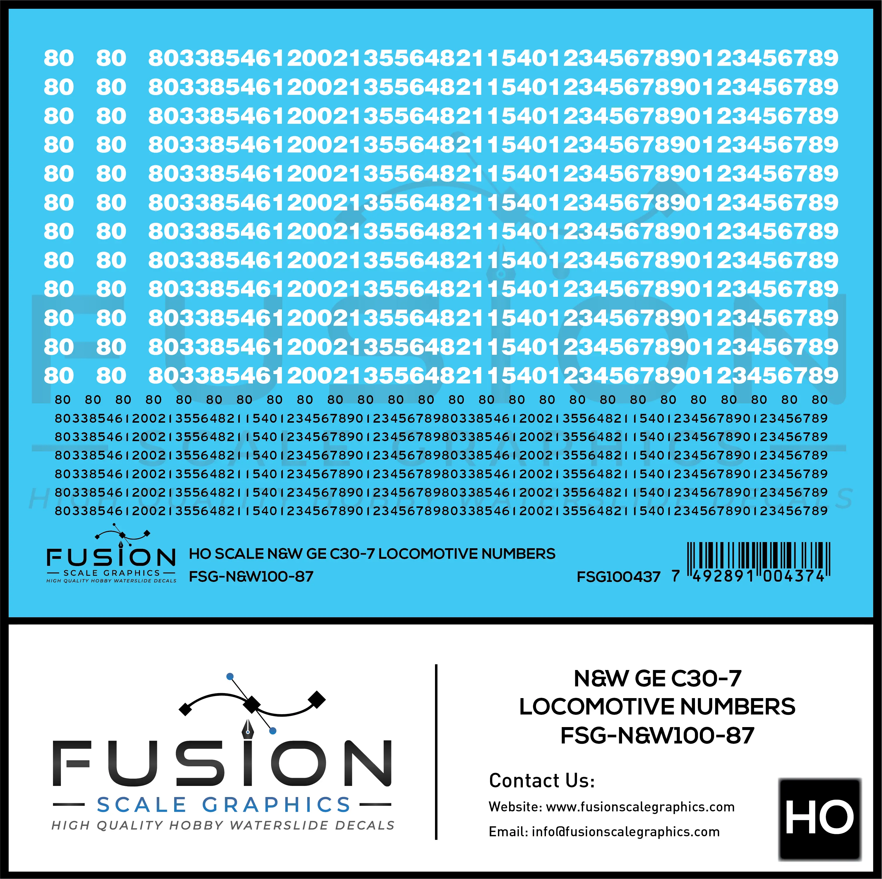 HO Scale Norfolk & Western GE C30-7 Locomotive Renumber Decal Set Fusion Scale Graphics