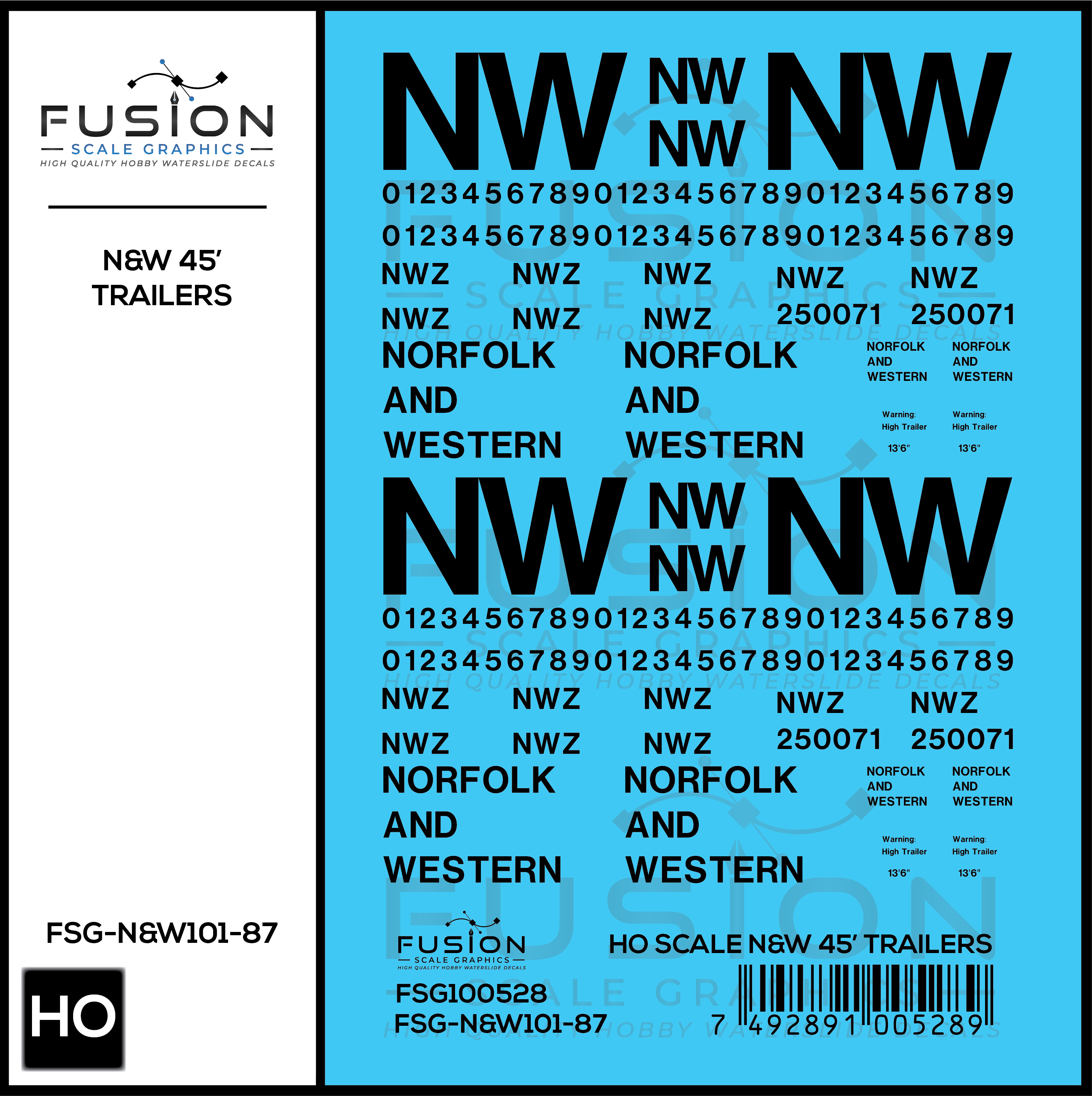 HO Scale Norfolk & Western 45' Trailers Decal Set