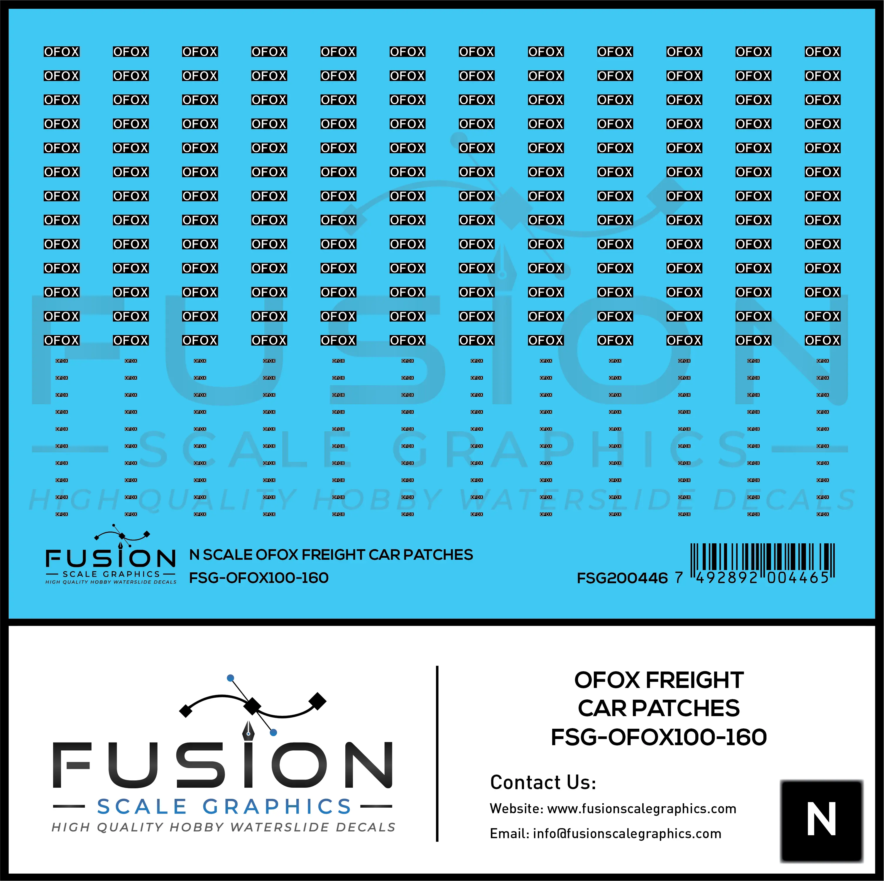 N Scale OFOX White/Black Freight Car Patch Outs Decal Set Fusion Scale Graphics