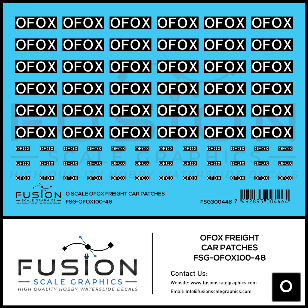 O Scale OFOX White/Black Freight Car Patch Outs Decal Set Fusion Scale Graphics