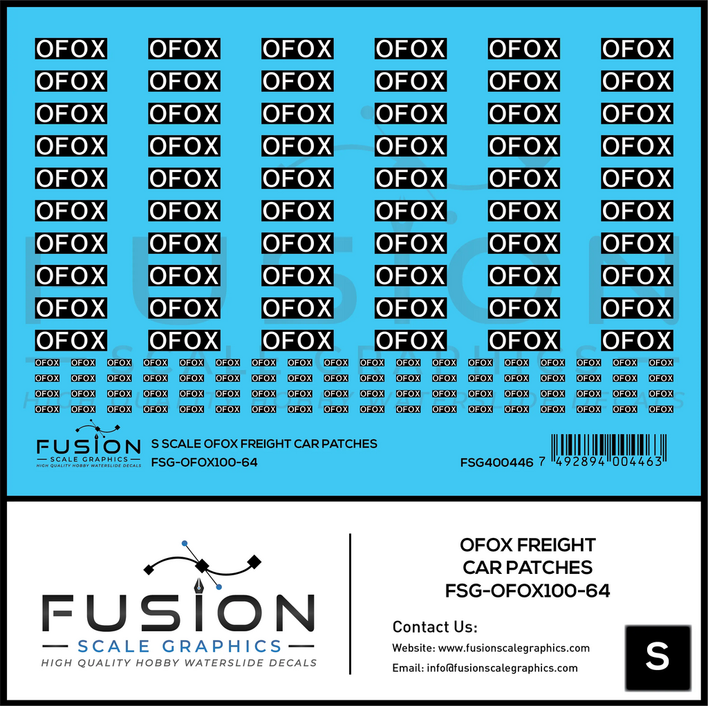 S Scale OFOX White/Black Freight Car Patch Outs Decal Set Fusion Scale Graphics