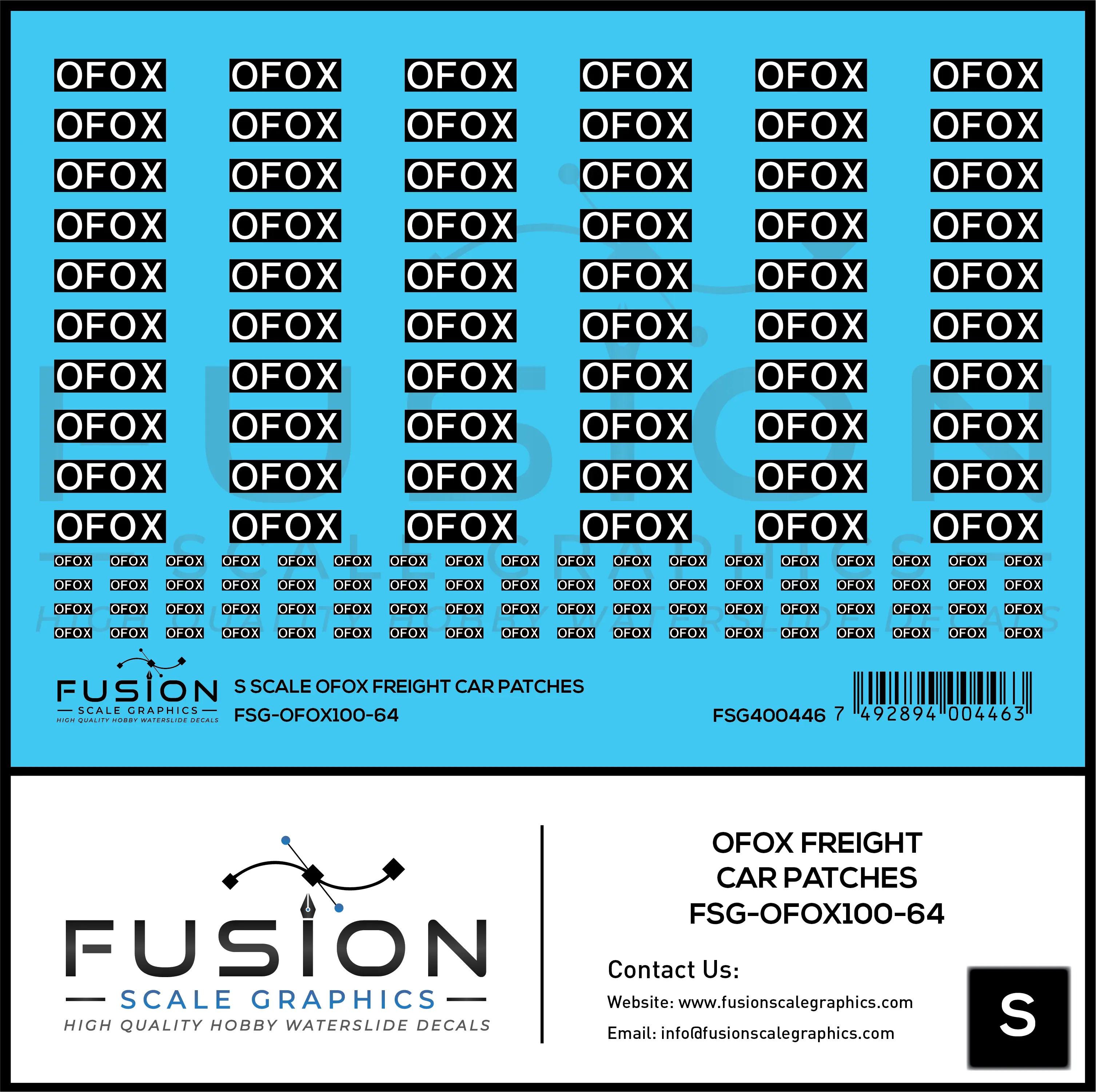 S Scale OFOX White/Black Freight Car Patch Outs Decal Set Fusion Scale Graphics