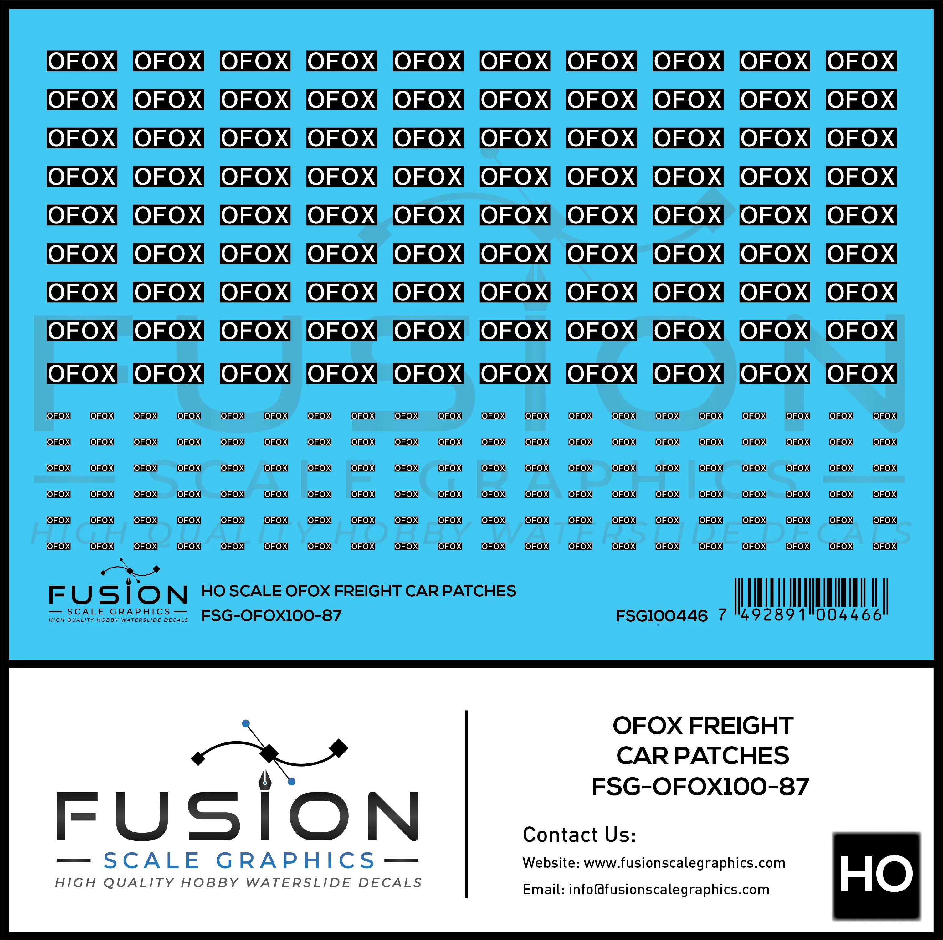 HO Scale OFOX White/Black Freight Car Patch Outs Decal Set Fusion Scale Graphics
