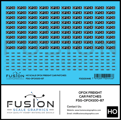HO Scale OFOX White/Black Freight Car Patch Outs Decal Set Fusion Scale Graphics