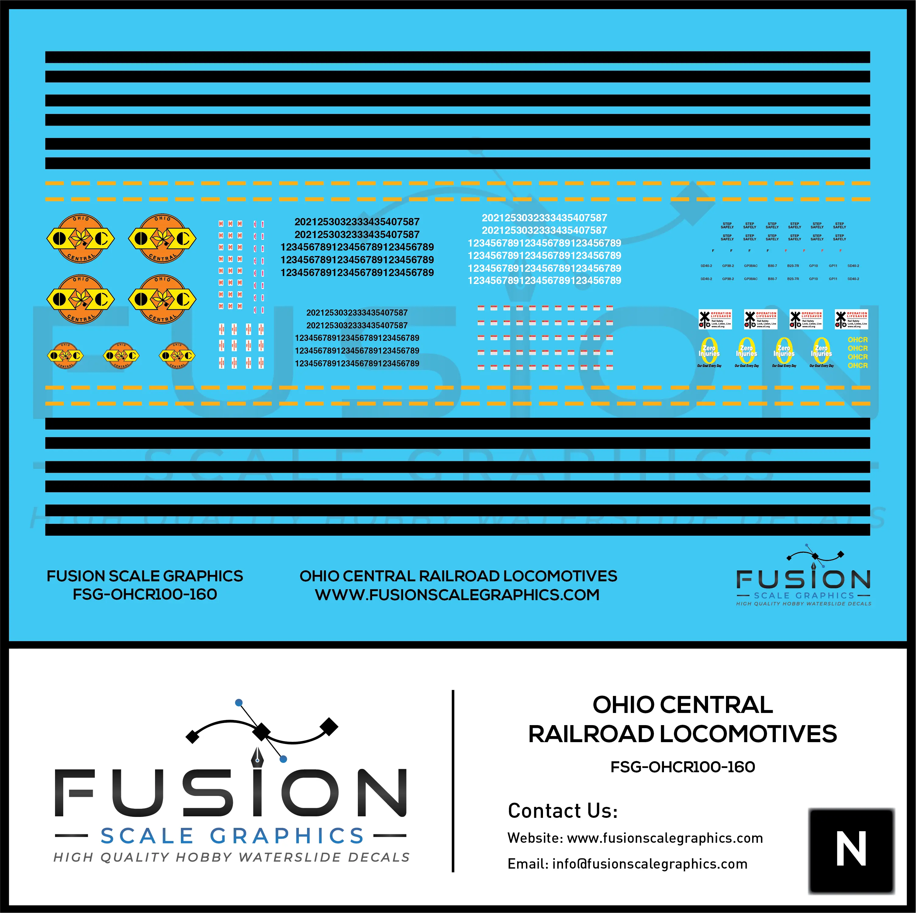 N Scale Ohio Central Railroad Locomotive Decal Set Fusion Scale Graphics