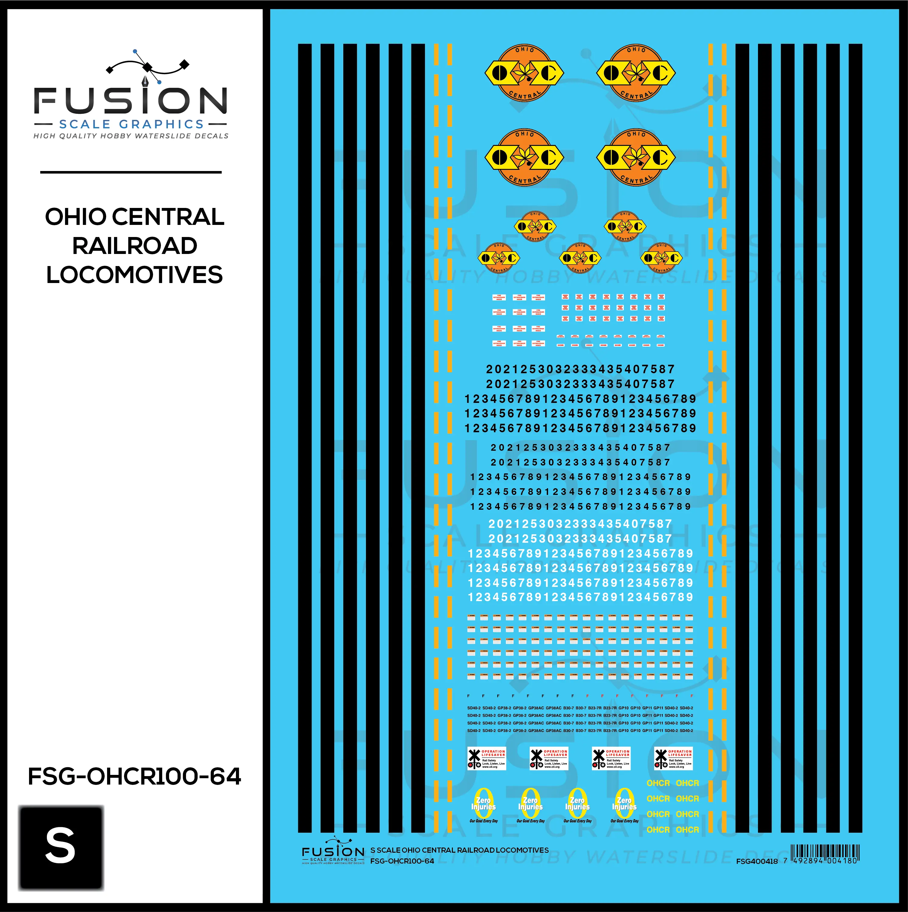 S Scale Ohio Central Railroad Locomotive Decal Set Fusion Scale Graphics