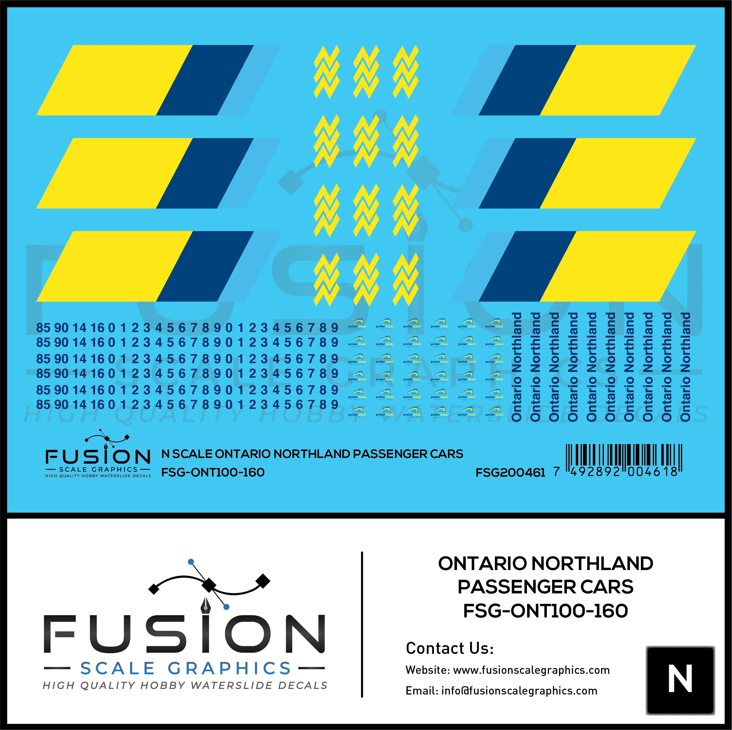 N Scale Ontario Northland Passenger Cars Decal Set Fusion Scale Graphics