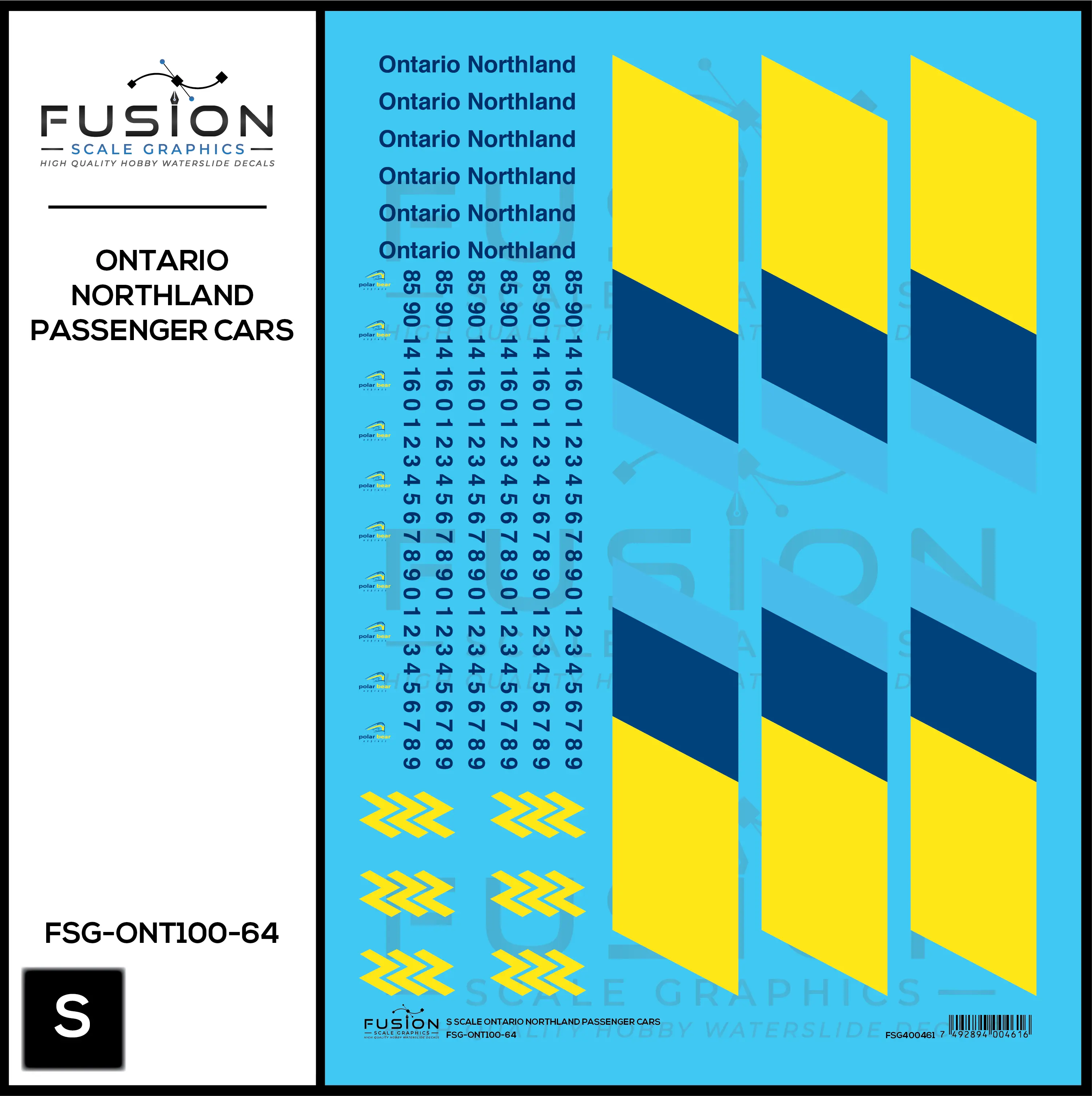 S Scale Ontario Northland Passenger Cars Decal Set Fusion Scale Graphics
