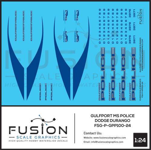 1:24 Scale Gulfport Mississippi Dodge Durango Police Car Decal Set Fusion Scale Graphics