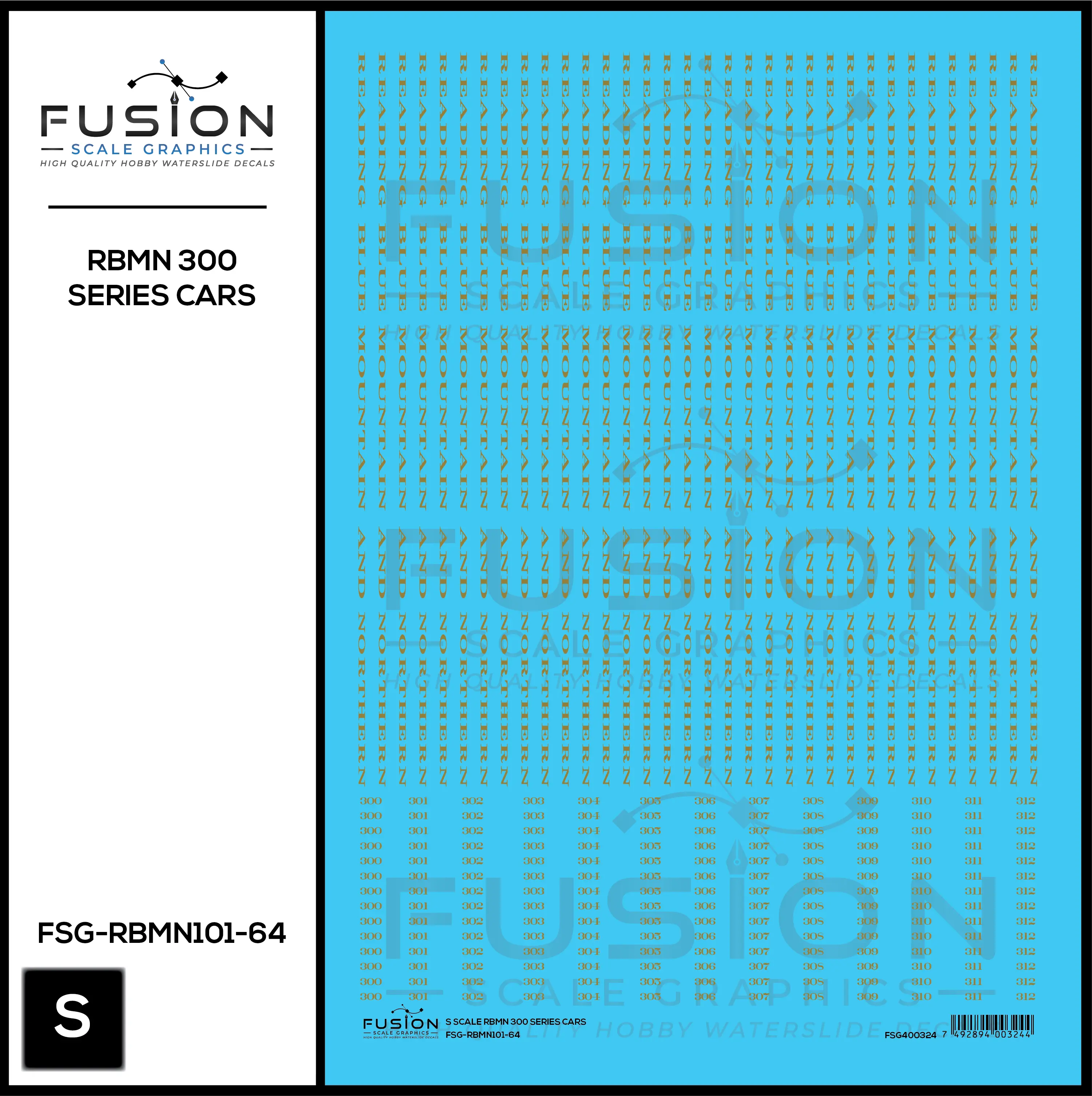 S Scale Reading Blue Mountain & Northern 300 Series Passenger Cars Decal Set Fusion Scale Graphics