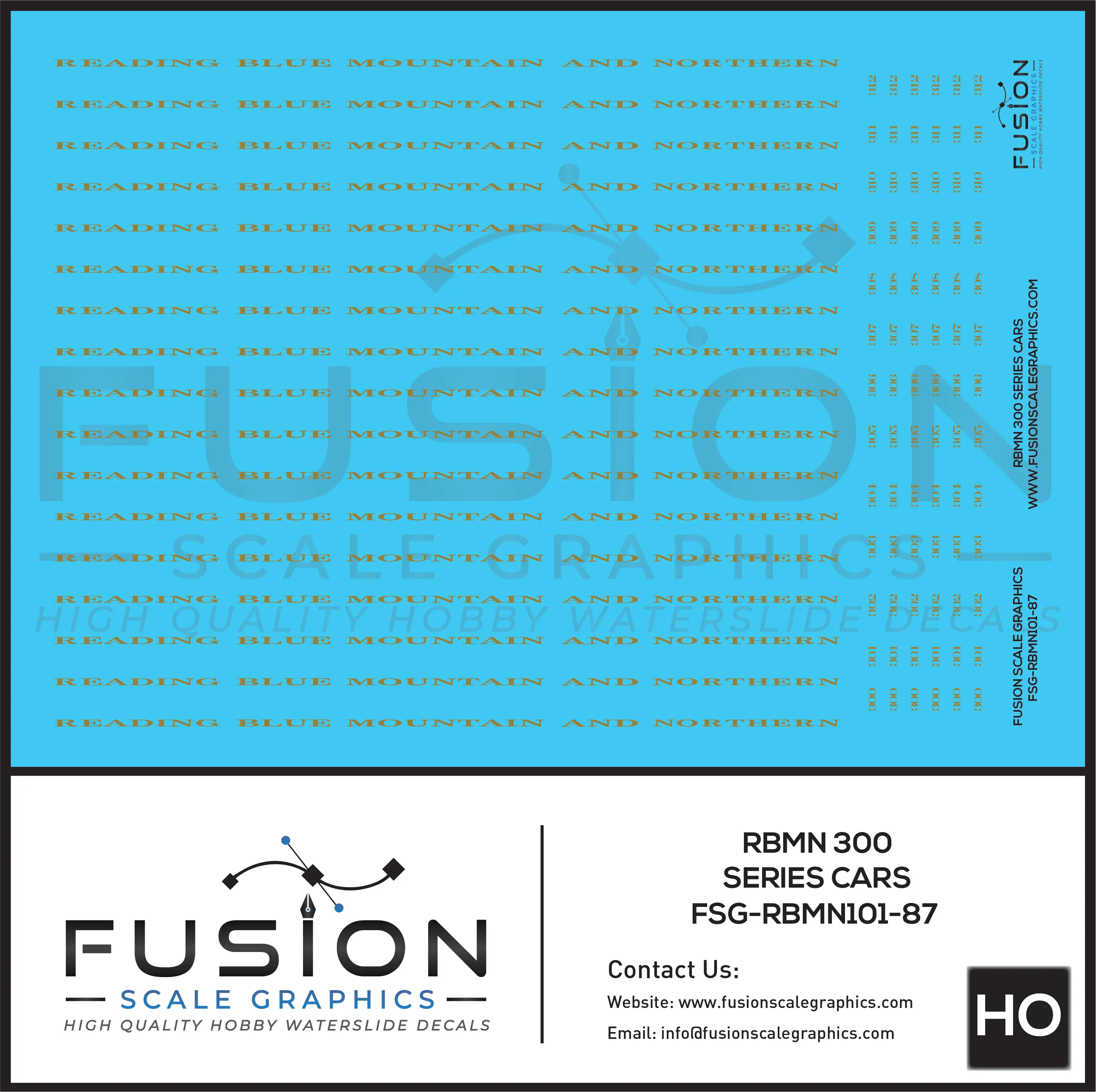 HO Scale RBMN 300 Series Passenger Cars Decal Set Fusion Scale Graphics