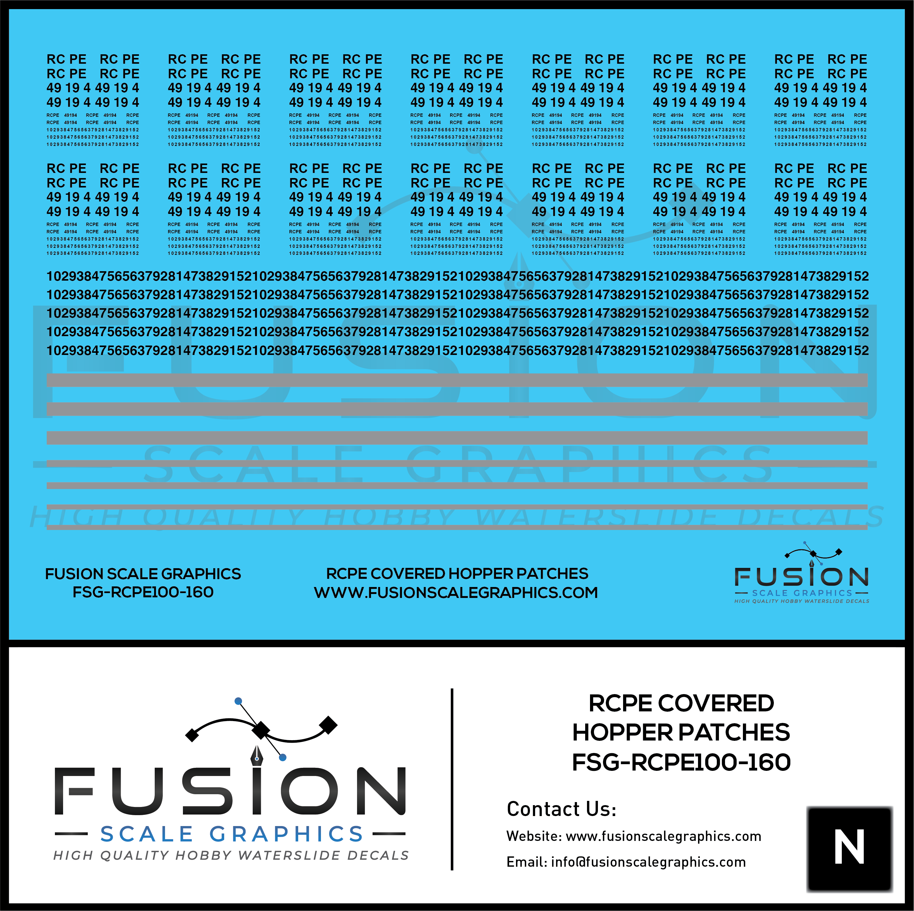 N Scale RCPE Covered Hopper Patch Decal Set Fusion Scale Graphics