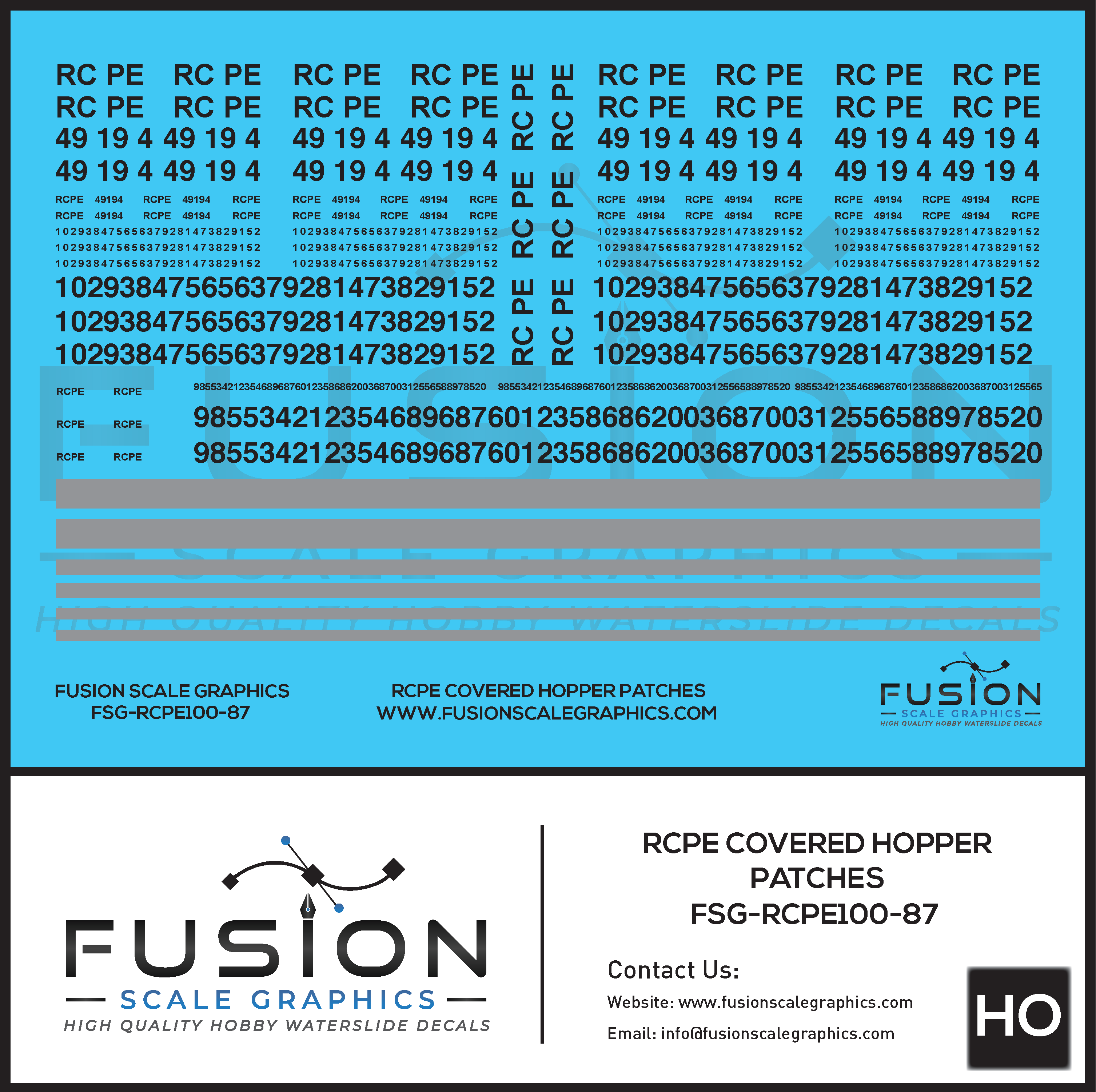 HO Scale RCPE Covered Hopper Patch Decal Set Fusion Scale Graphics