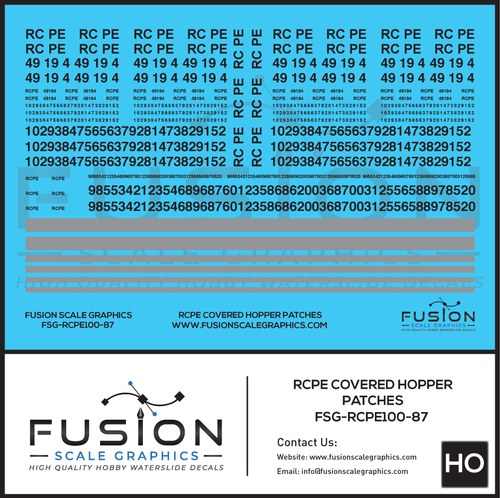 HO Scale RCPE Covered Hopper Patch Decal Set Fusion Scale Graphics