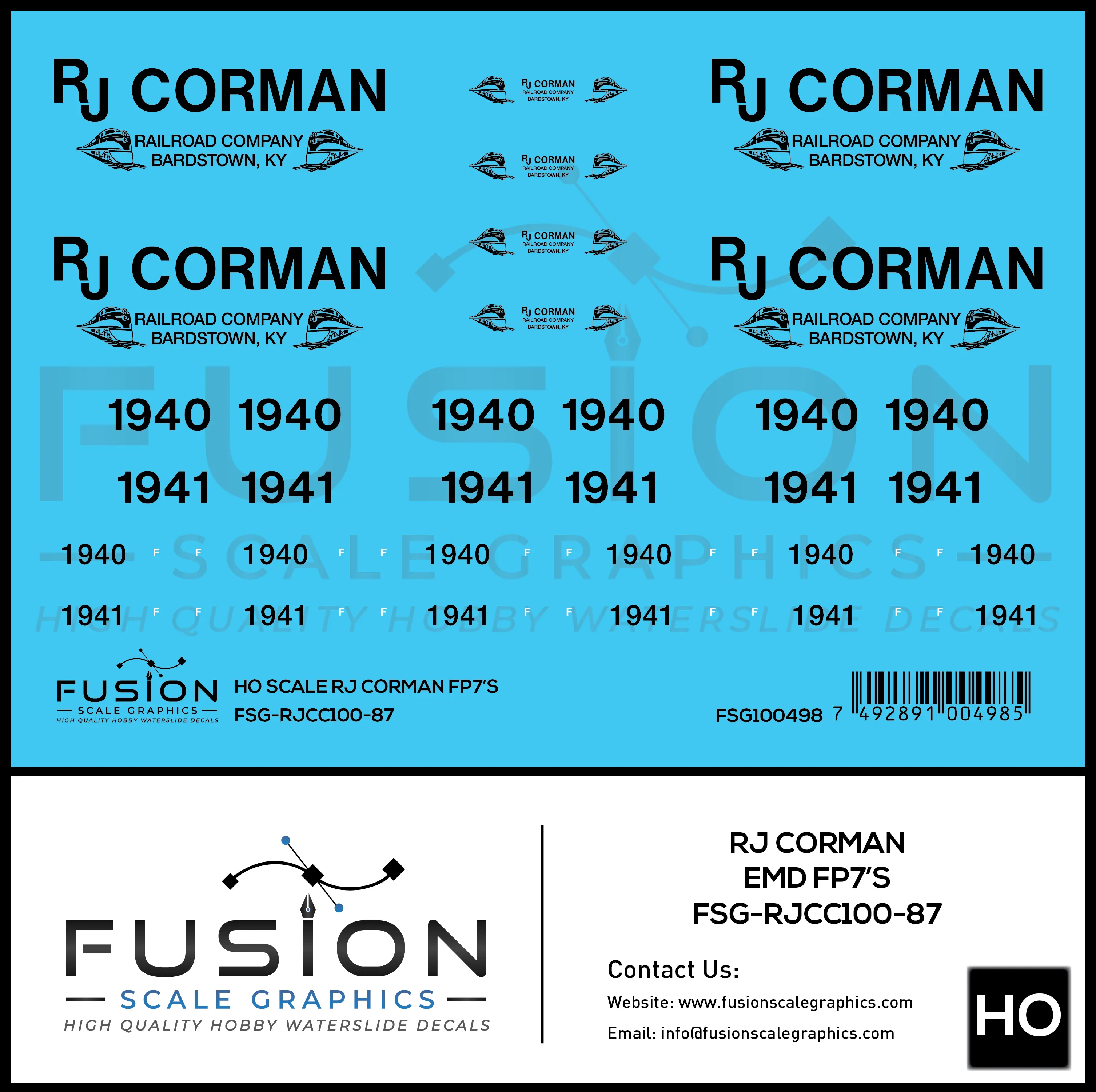 HO Scale RJ Corman EMD FP7 Locomotives Decal Set Fusion Scale Graphics