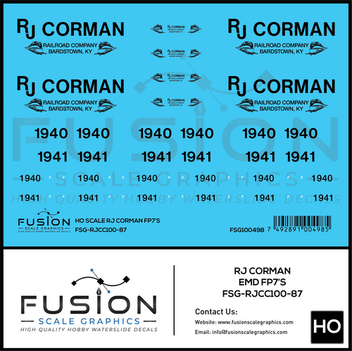 HO Scale RJ Corman EMD FP7 Locomotives Decal Set Fusion Scale Graphics