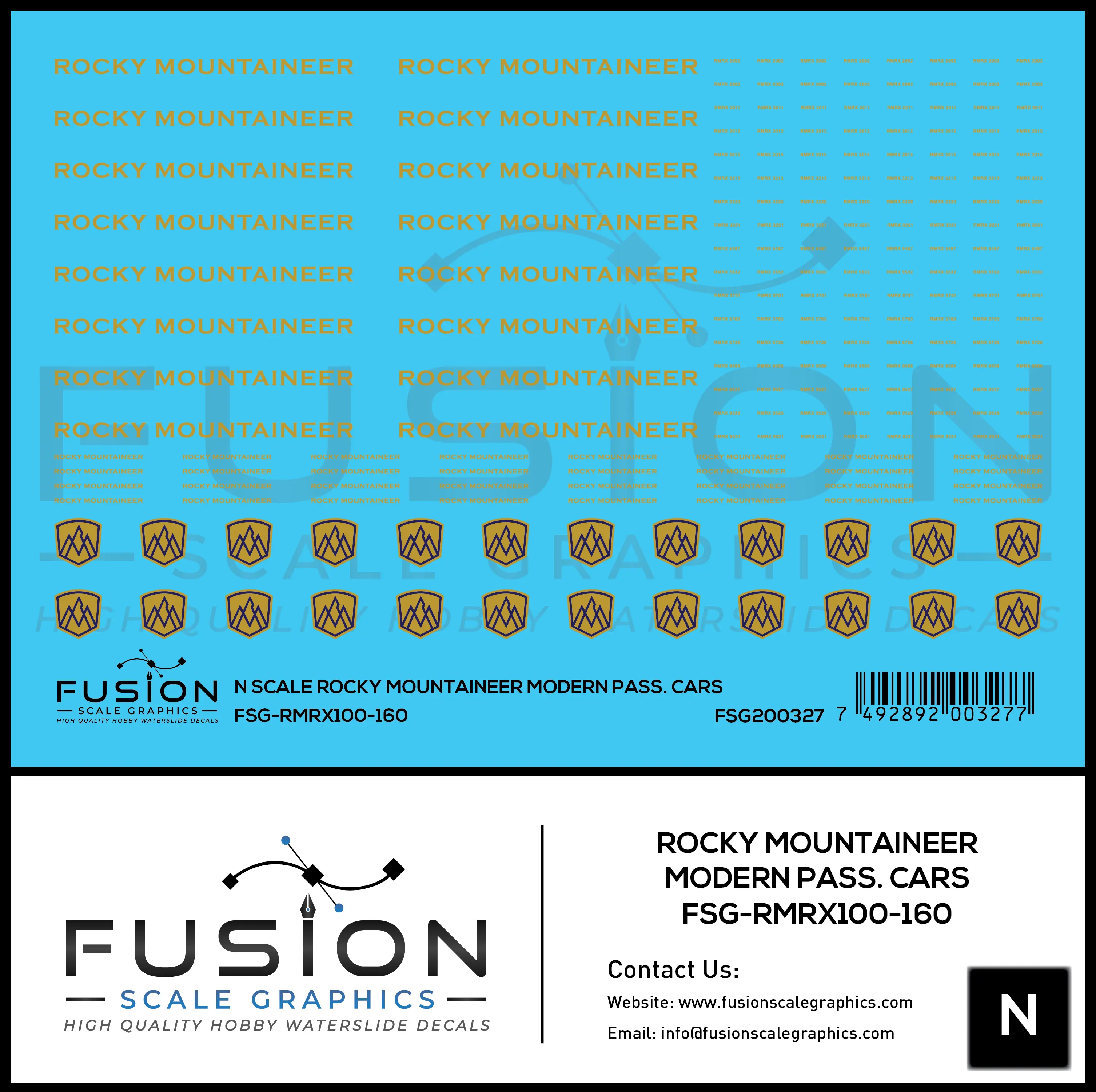 N Scale Rocky Mountaineer Modern Passenger Cars Fusion Scale Graphics
