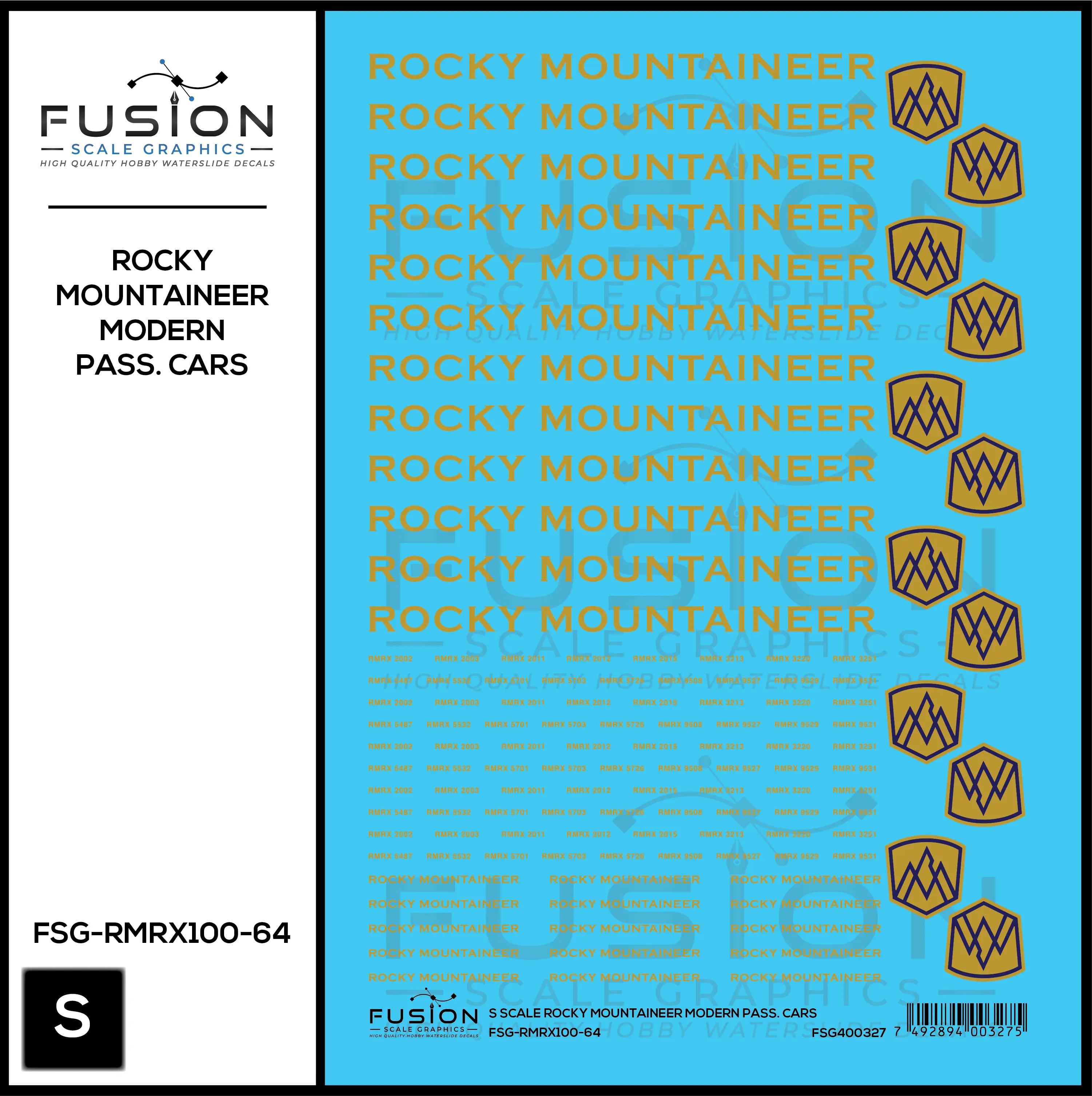 S Scale Rocky Mountaineer Modern Passenger Cars Decal Set Fusion Scale Graphics