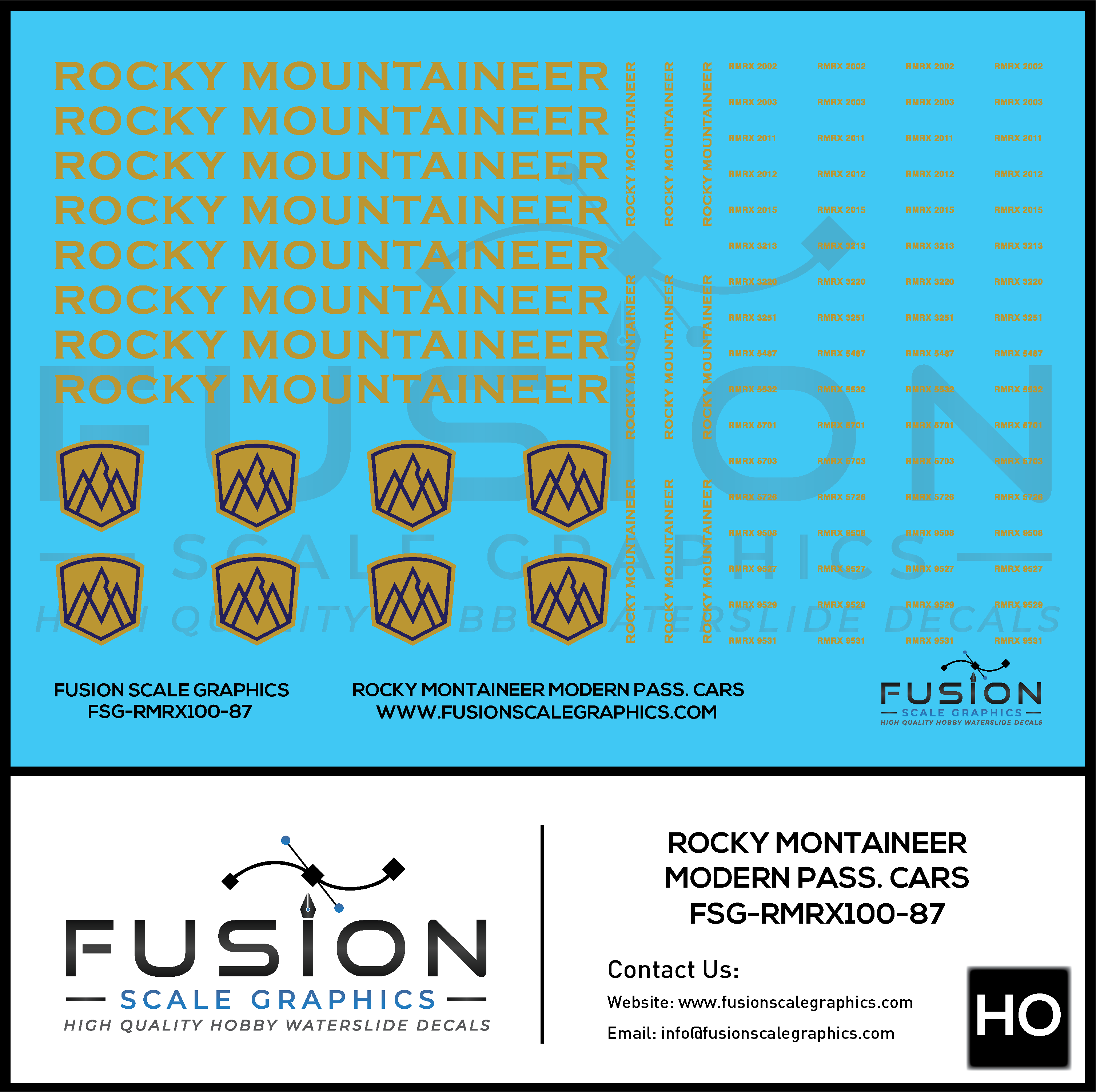 HO Scale Rocky Mountaineer Modern Passenger Cars Decal Set - Front Range Hobbies